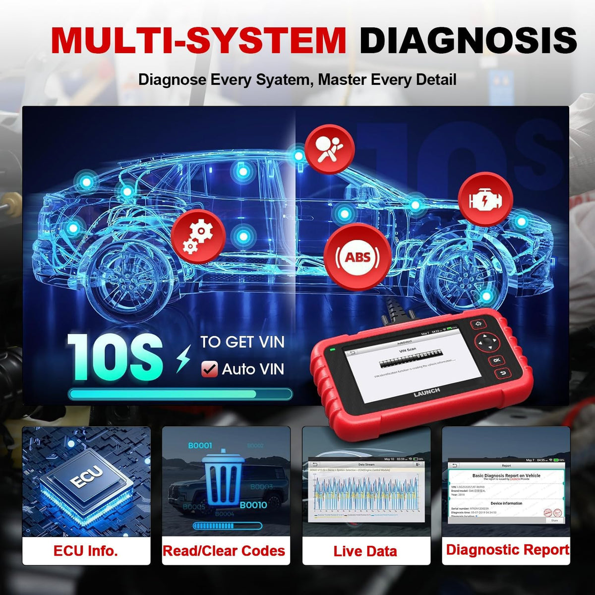 LAUNCH CRP129I V3.0 OBD2 4 Systems Car Diagnostic Scanner
