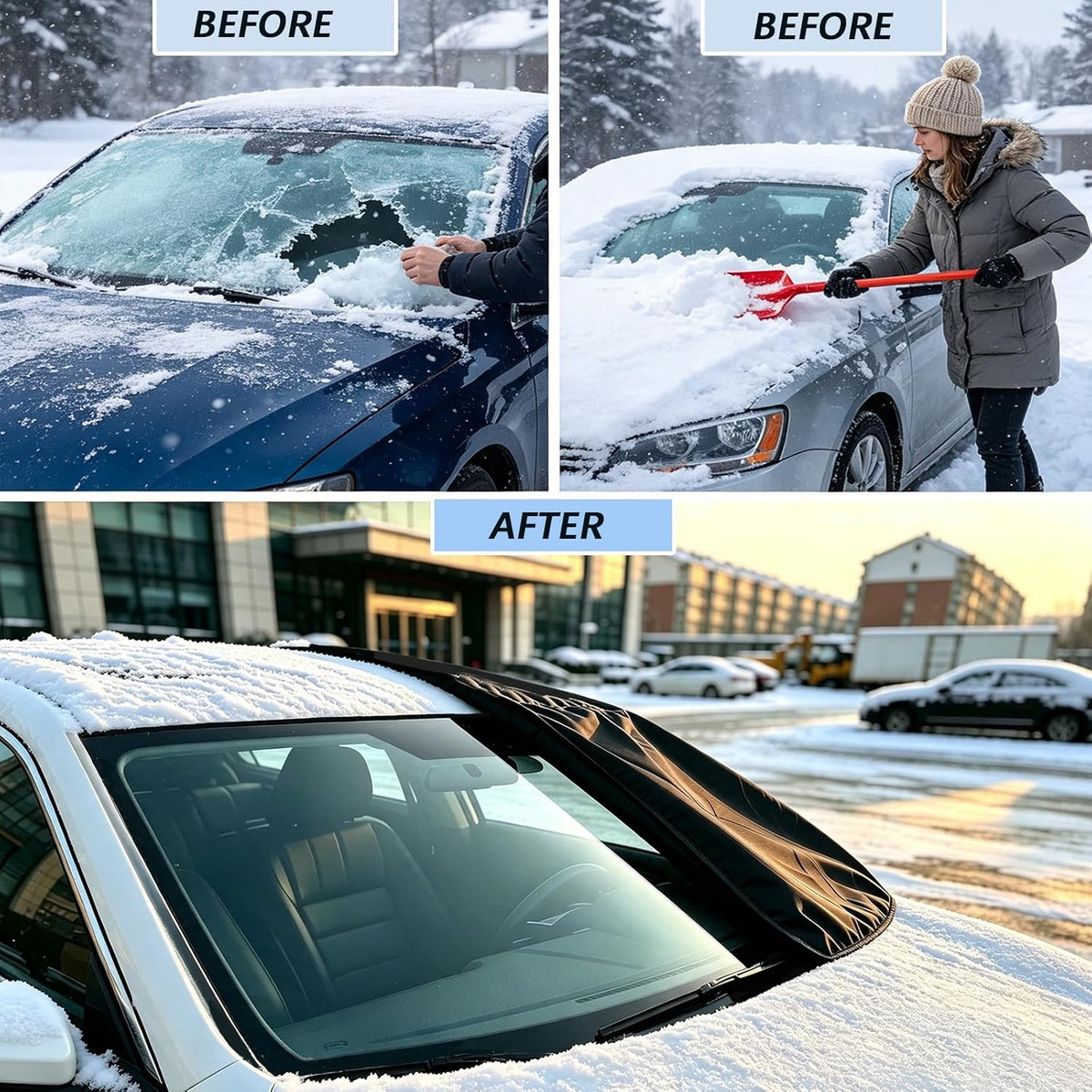 Windshield Cover for Ice and Snow, 600D Oxford Fabric Car Snow Cover, Frost Protector for Cars, SUVs & Trucks, Heavy Duty Windshield Cover with Anti-Theft Straps, Universal Fit, 69" x 42"