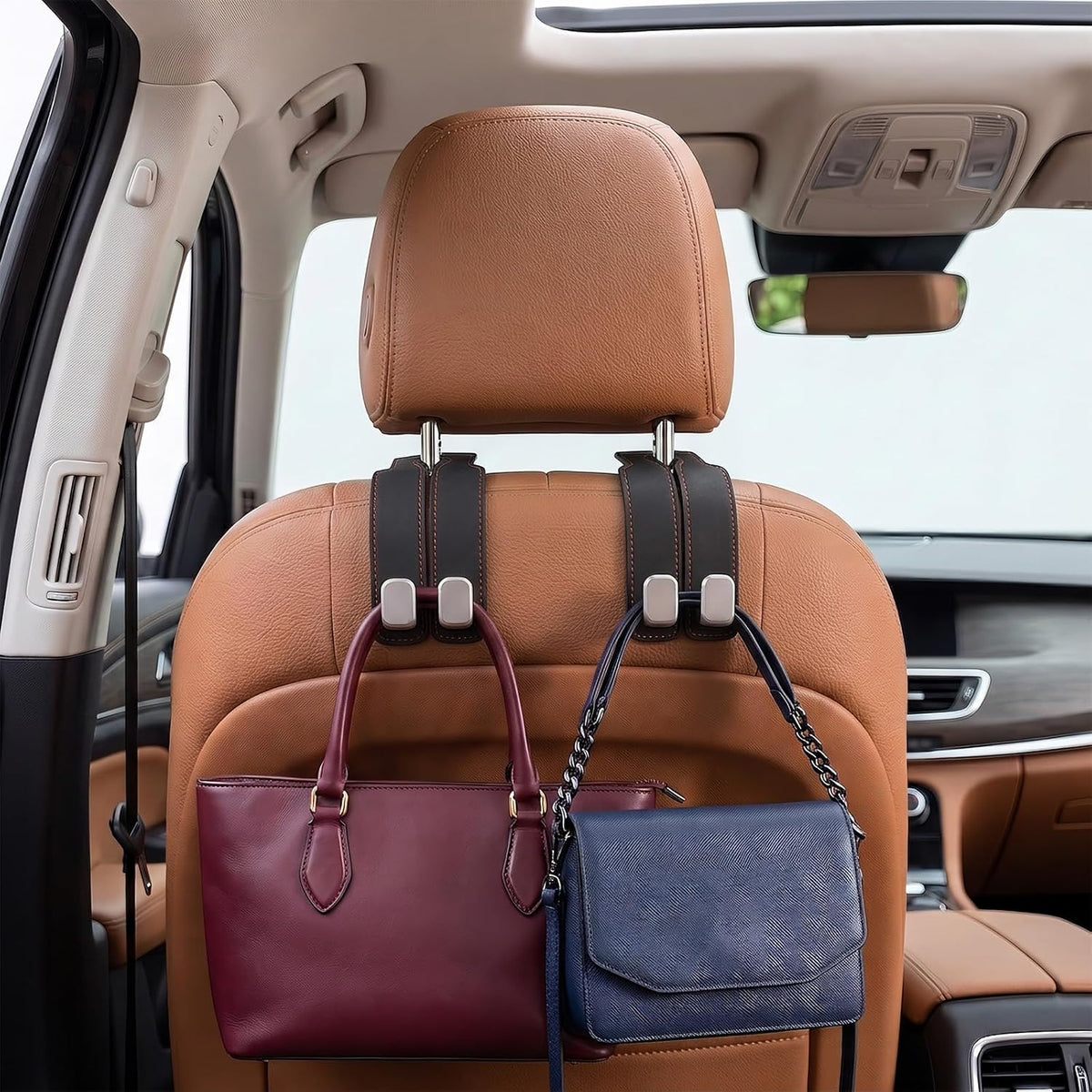 Suede Car Headrest Hooks Universal Heavy Duty Back Seat Hanger(Black)