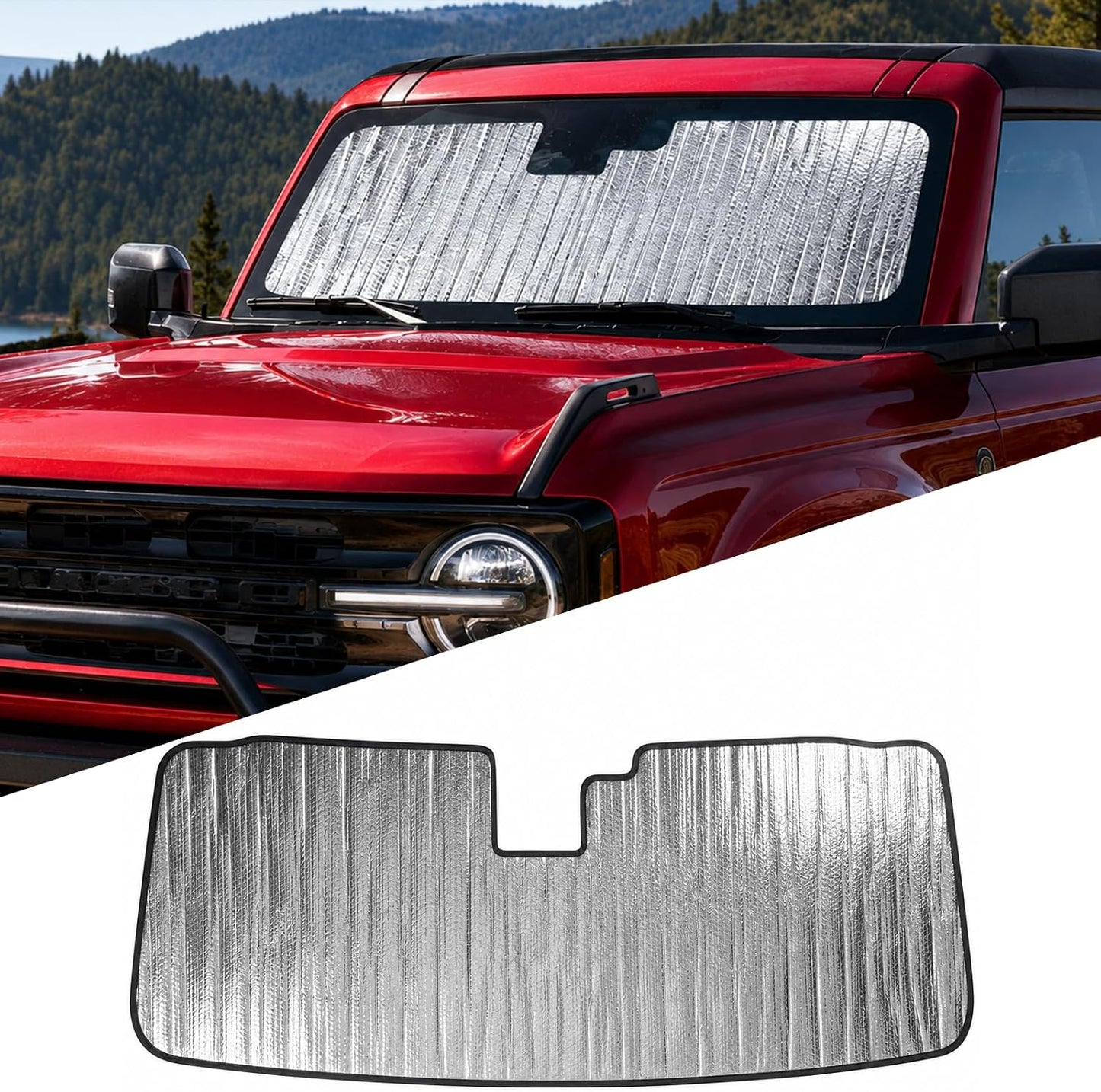 Mabett Windshield Sun Shade for Ford Bronco Accessories 2026 2021-2025 Insulated and Sun Protection by Sun Visor for Bronco 2/4-Door (Silver)
