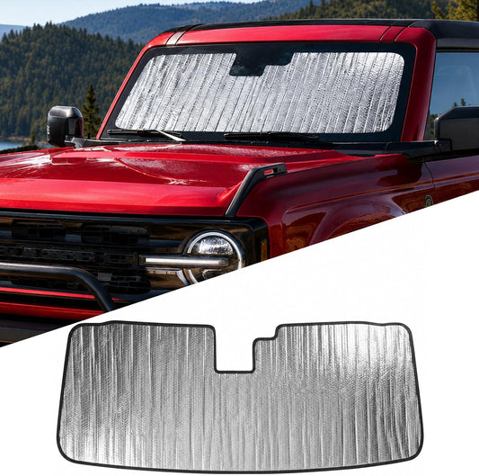 Mabett Windshield Sun Shade for Ford Bronco Accessories 2026 2021-2025 Insulated and Sun Protection by Sun Visor for Bronco 2/4-Door (Silver)