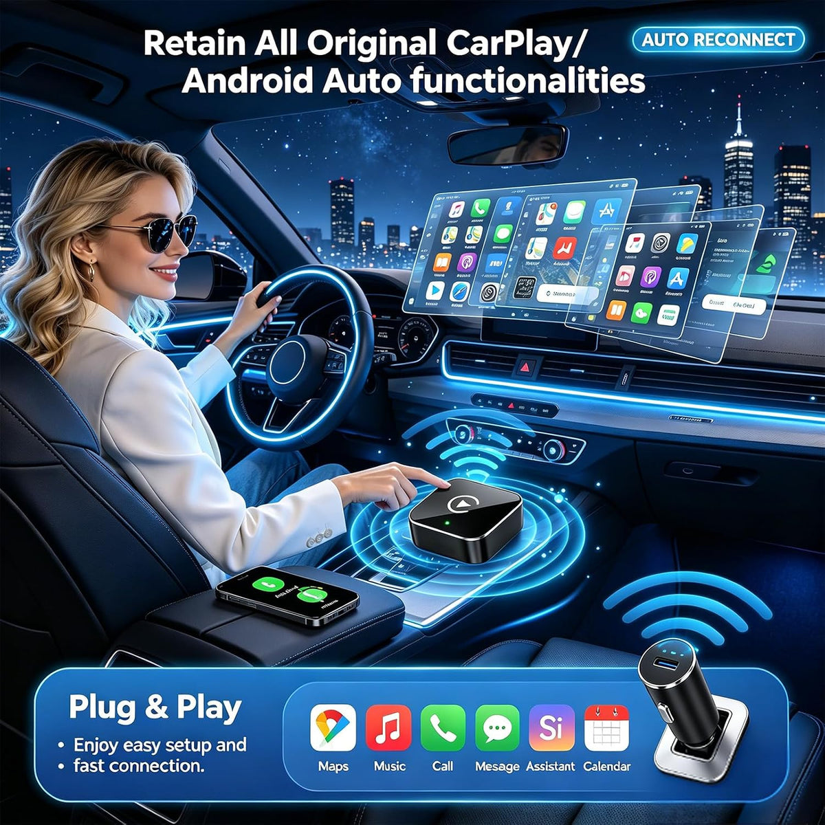 Wireless CarPlay Adapter,Supports iPhone & Android Phones