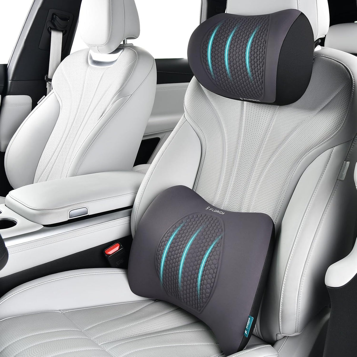 FLORICH Lumbar Support with Car headrest Back Pillow for Chair Headrest Pillow with Gel Memory Foam Massage Point Memory Foam Back Pillow for Office Chair(Grey)