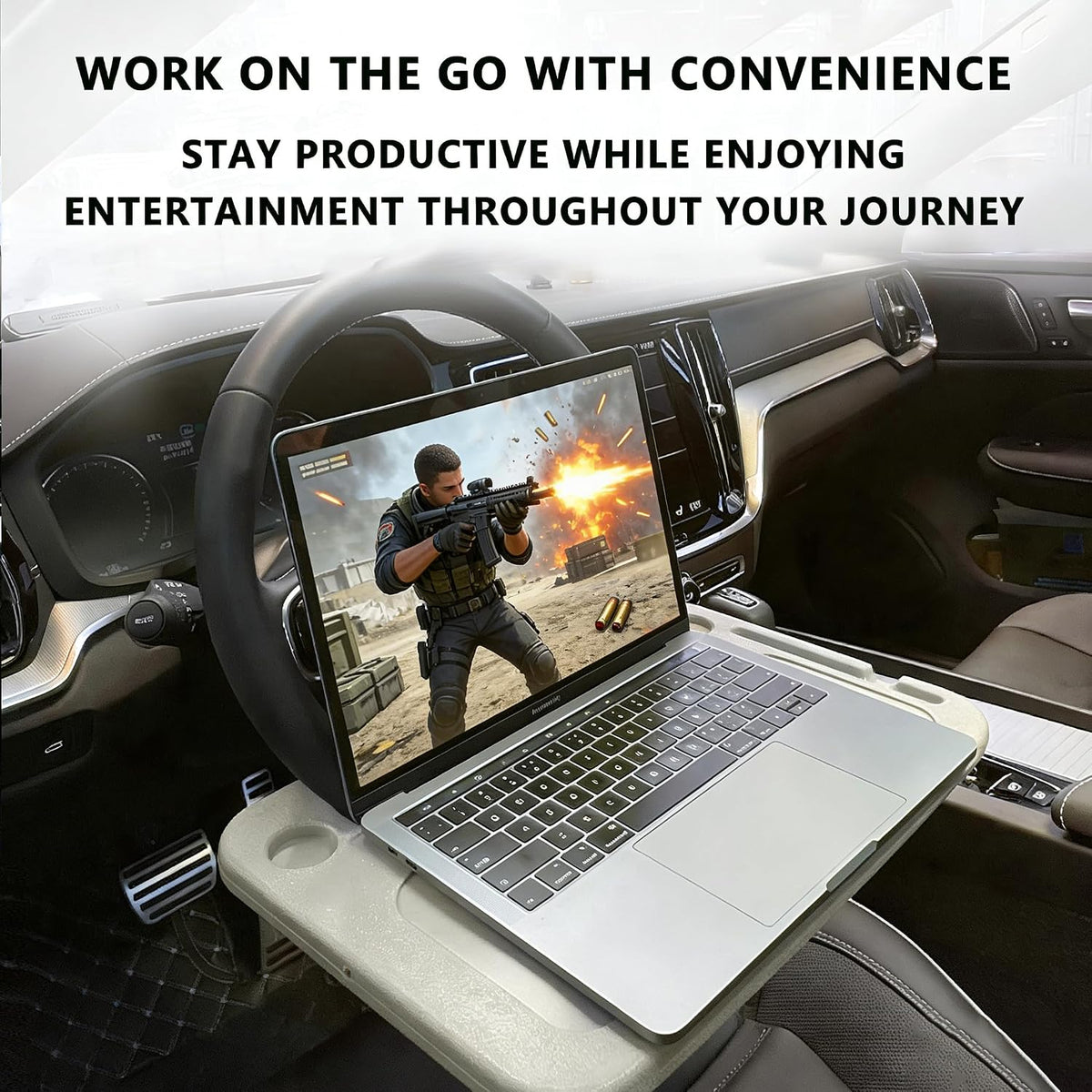 Car Steering Wheel Desk,Steering Wheel Tray, Lightweight Food Drink Table for Car, Hook on Car Steer Wheel Table Tray Fit for Most Vehicles (Black)