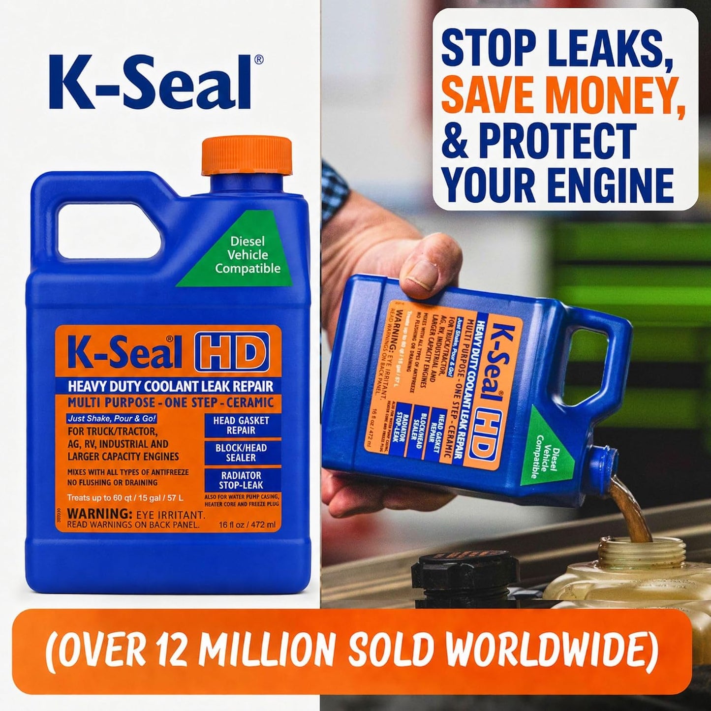 K-Seal ST5516 Heavy-Duty Multi-Purpose One Step Coolant Leak Repair, 16 oz, Pour and Go, Mixes with All Antifreeze, No Flushing Required