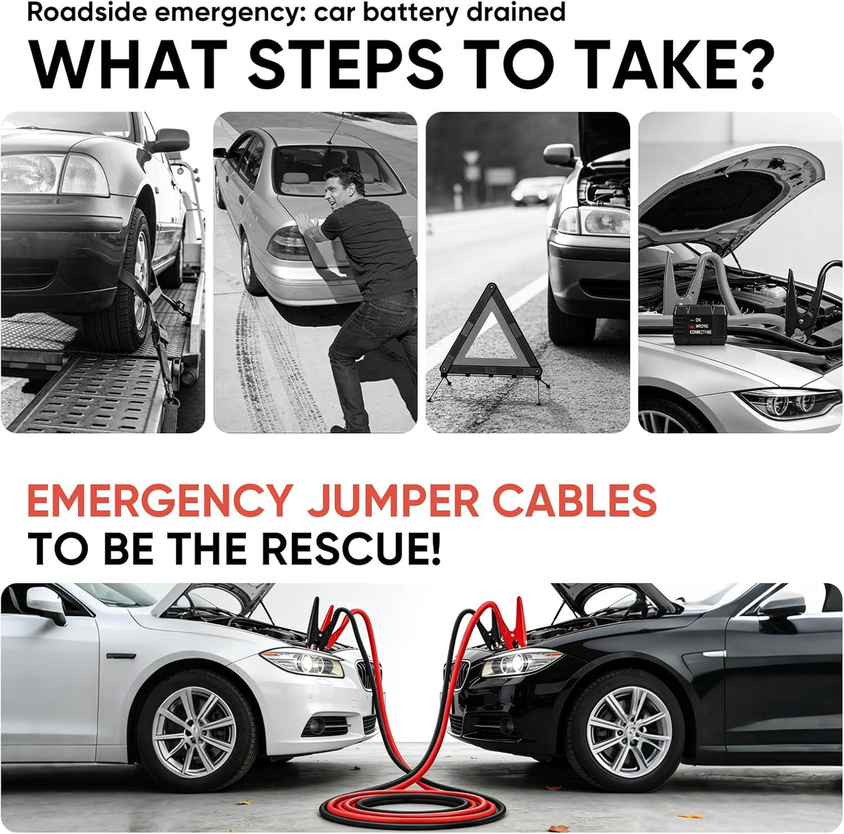 2 Gauge 20 Feet Heavy Duty Jumper Cables with Reverse Polarity Protection