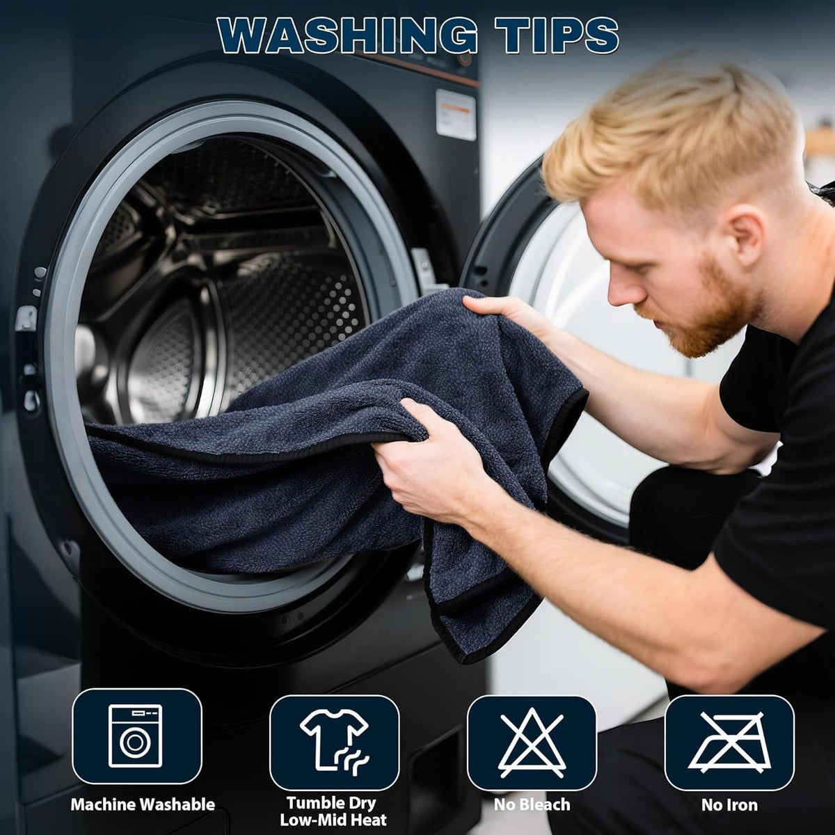 Car Drying Towels - 4 Pack Black Microfiber Detailing Cloths, 36 x 24 In