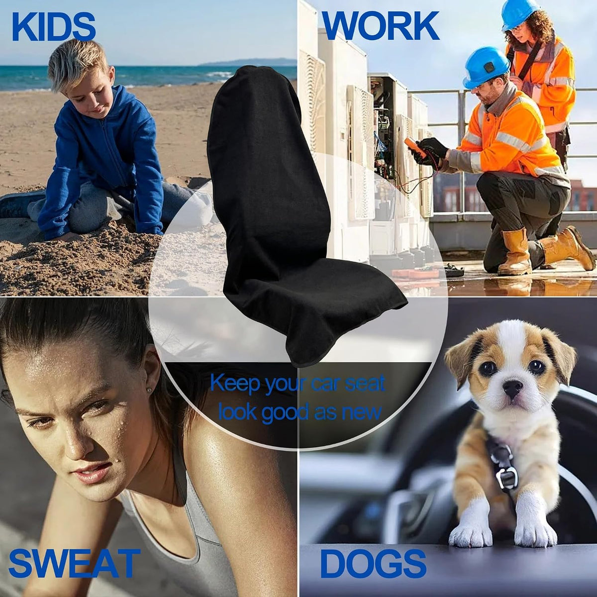 Waterproof Car Seat Cover for Front Seats, Protector for Cars SUVs Trucks, Sweat Towel Seat Covers Bucket for Gym,Workout,Beach,Hiking,Running (Black, 1PC)