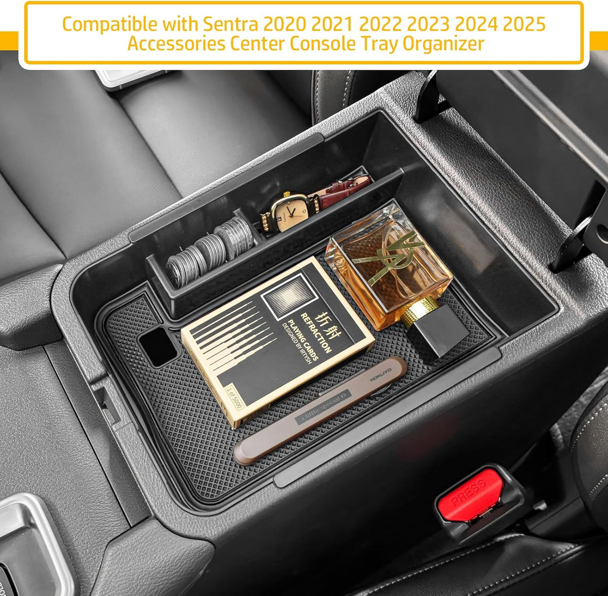 Center Console Organizer Tray for 2020-2025 Nissan Sentra, Black Trim