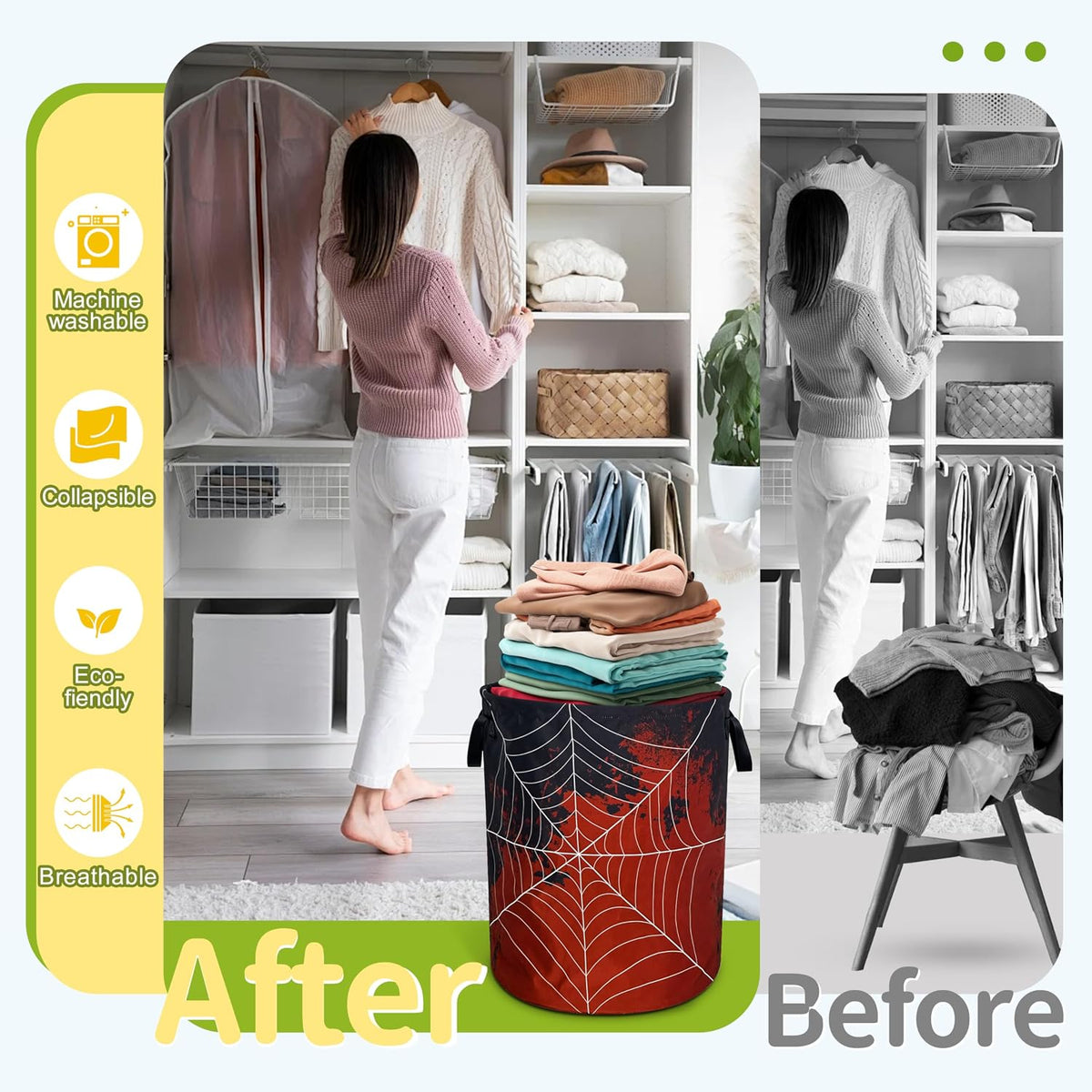 Spider Web Blood Laundry Basket Foldable Waterproof Hamper 18.9 x 16.5 Inch
