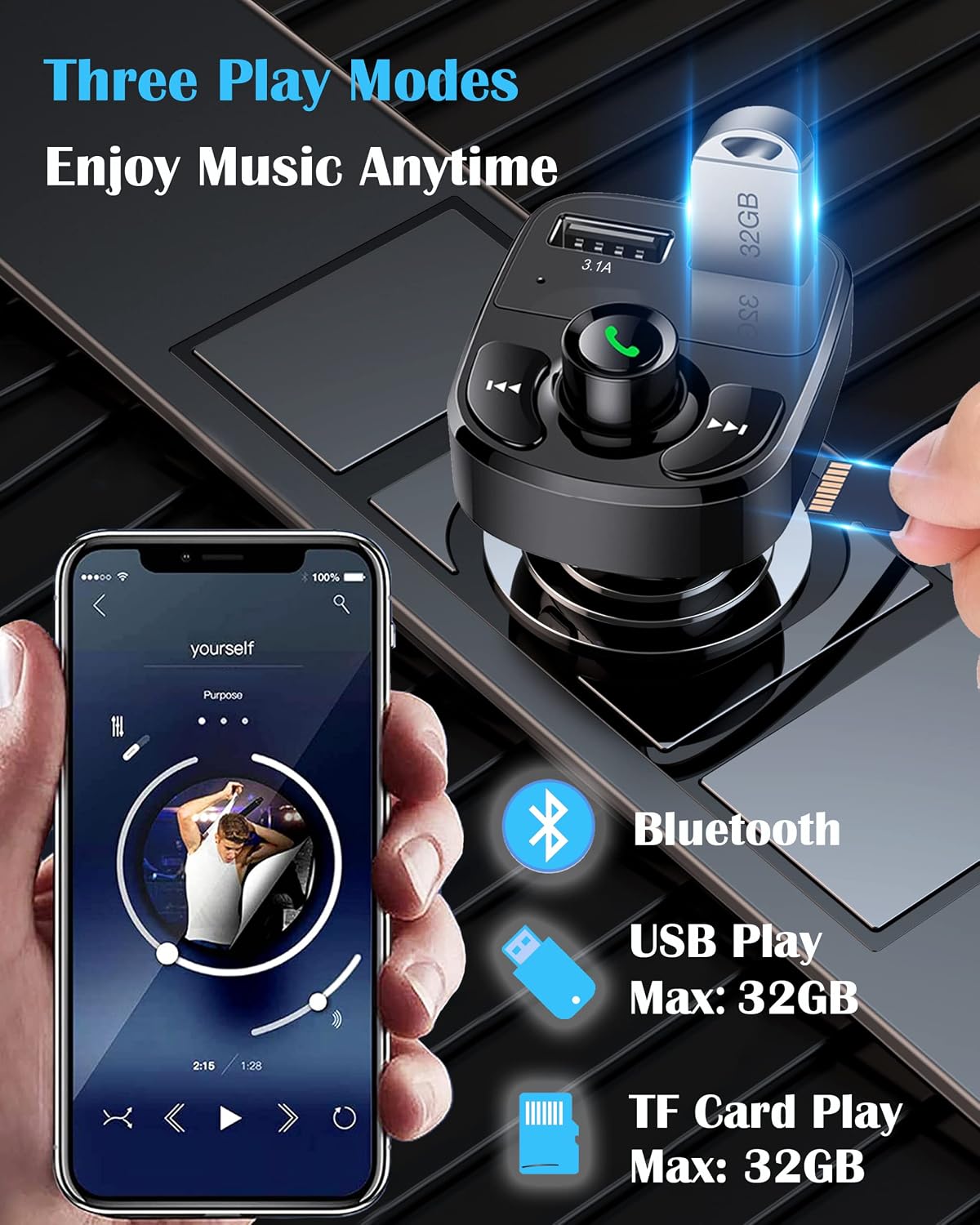 LIHAN Bluetooth Car Adapter 5.3, FM Transmitter, Dual USB Charger