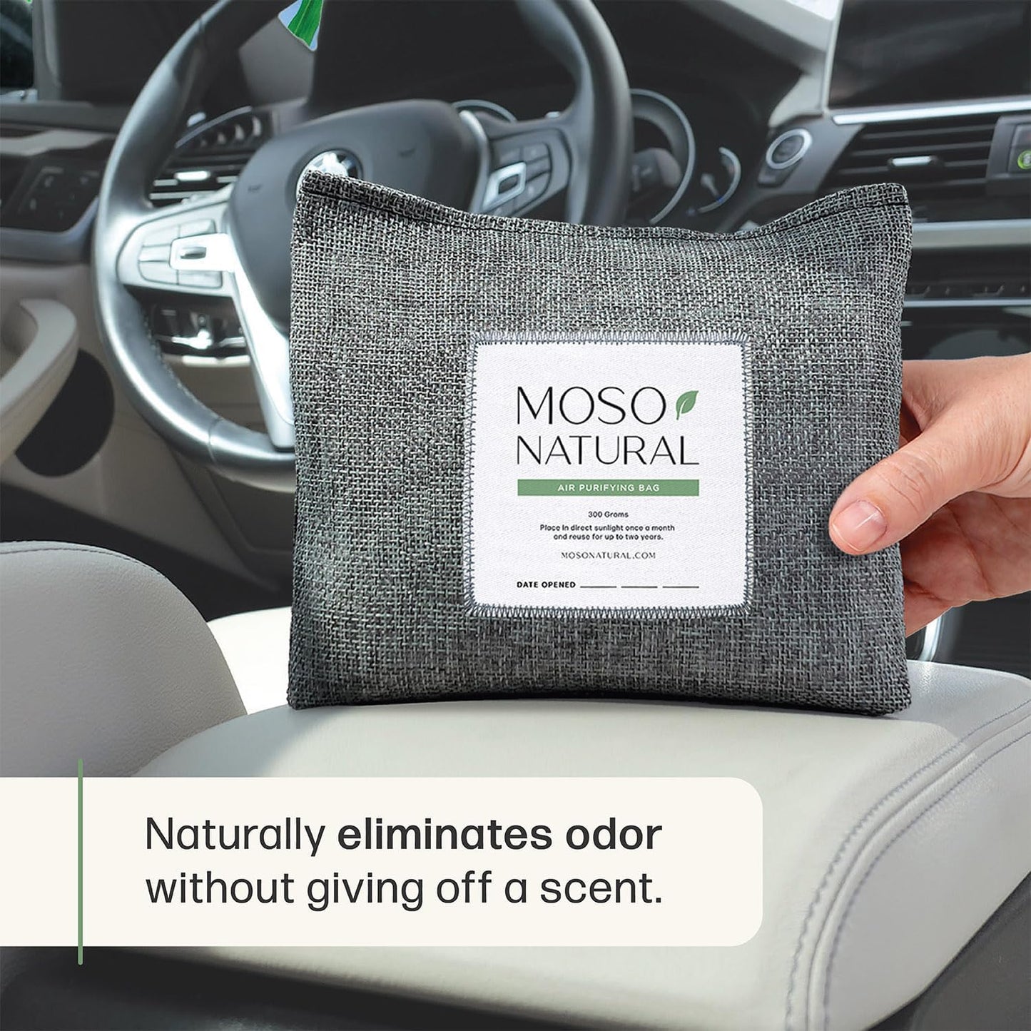 Moso Natural Car Odor Eliminator & Charcoal Odor Absorber, Bamboo Charcoal Air Purifying Bag for Cars, Trucks, SUVs, RVs & Boats — Unscented Deodorizer, Lasts 2 Years, HGTV Editors' Pick