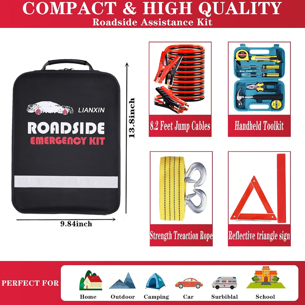 Roadside Emergency Car Kit, Safety Car Kit,with Jumper Cables emergency kit