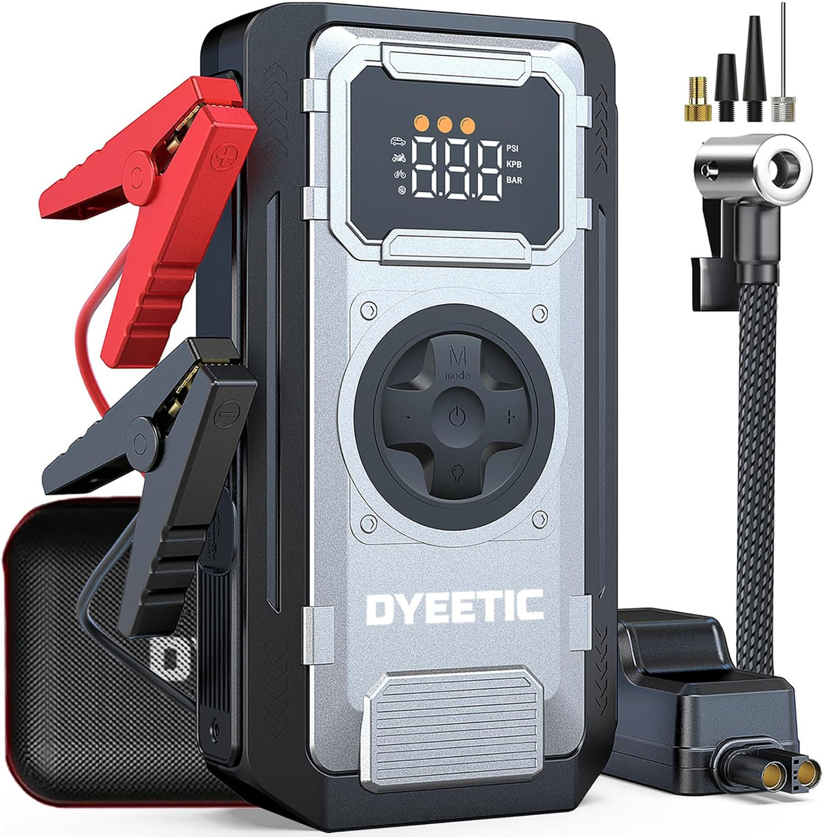 6000A Jump Starter with Air Compressor,12V Lithium Battery Booster Pack