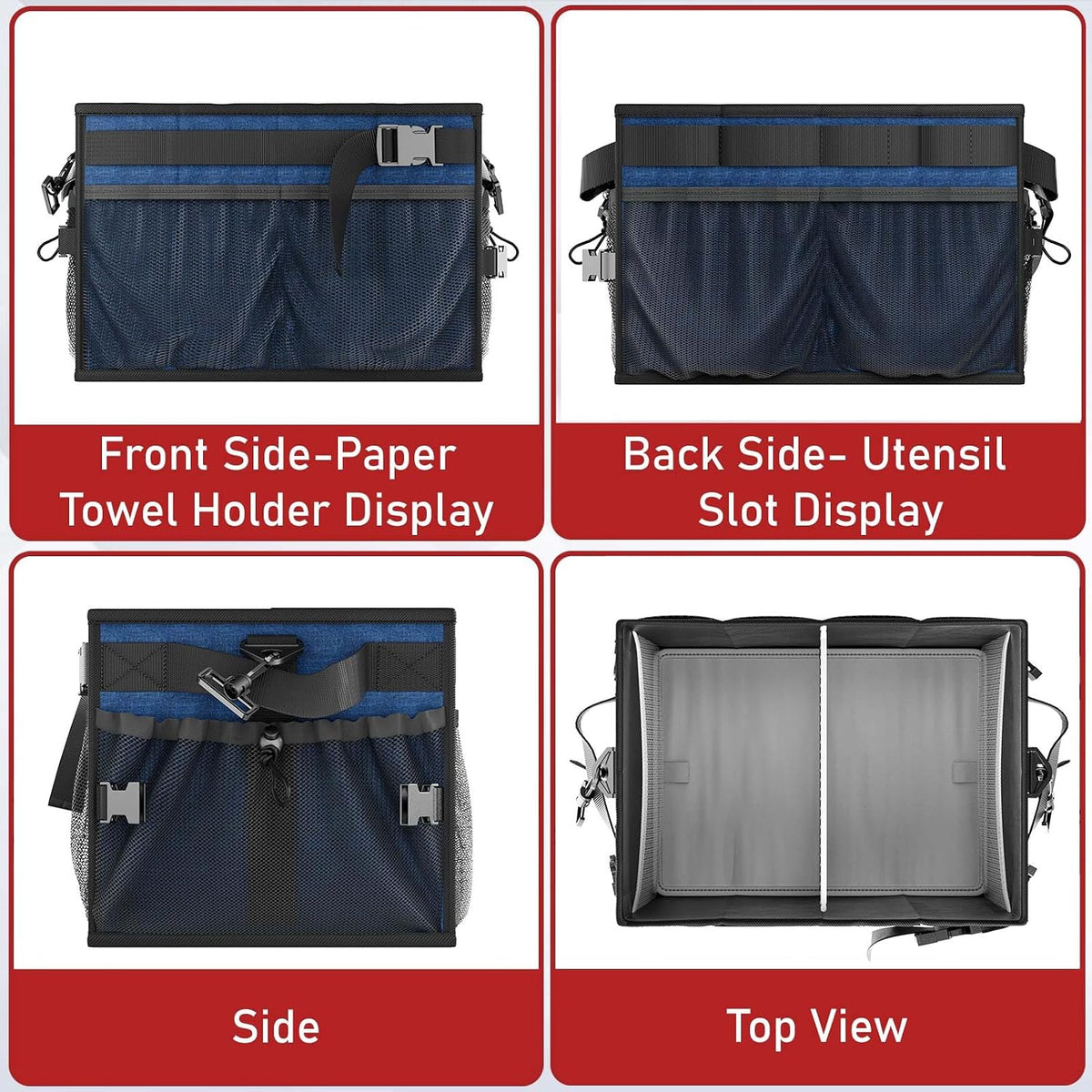 FANGSUN Large Grill and Picnic Caddy with Paper Towel Holder, BBQ Organizer for Utensils, Plates, Condiments, Collapsible & Easy-Carry Griddle Caddy, Must-Haves for Outdoor, Camper, Travel, Car, RV