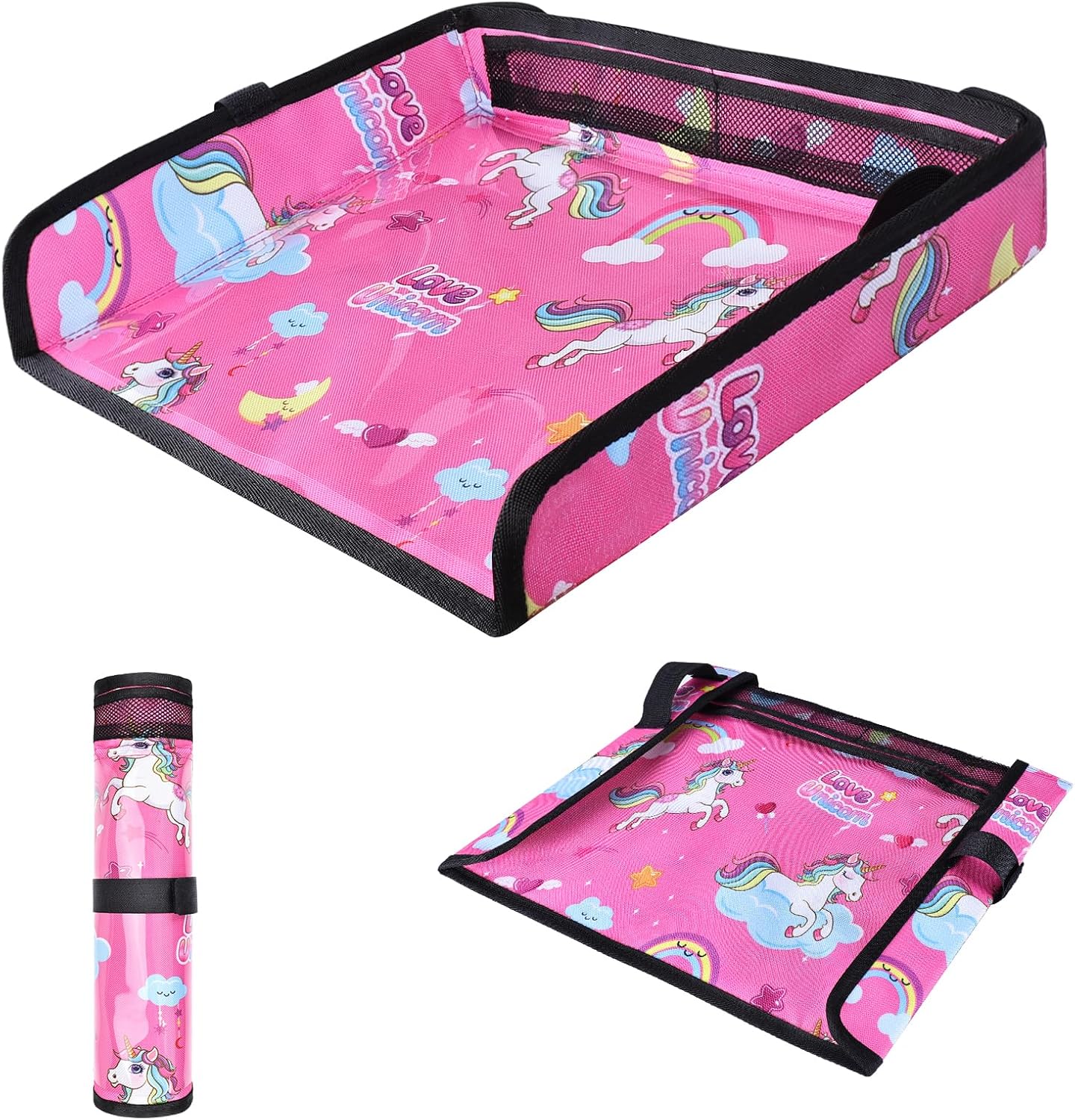 COOLBEBE Airplane Tray Table Cover, Foldable Travel Tray Cover for Toddlers 1-3, Universal Fit for Airplane, Car Seat, High Chair, Machine Washable, Portable, Pink Unicorn