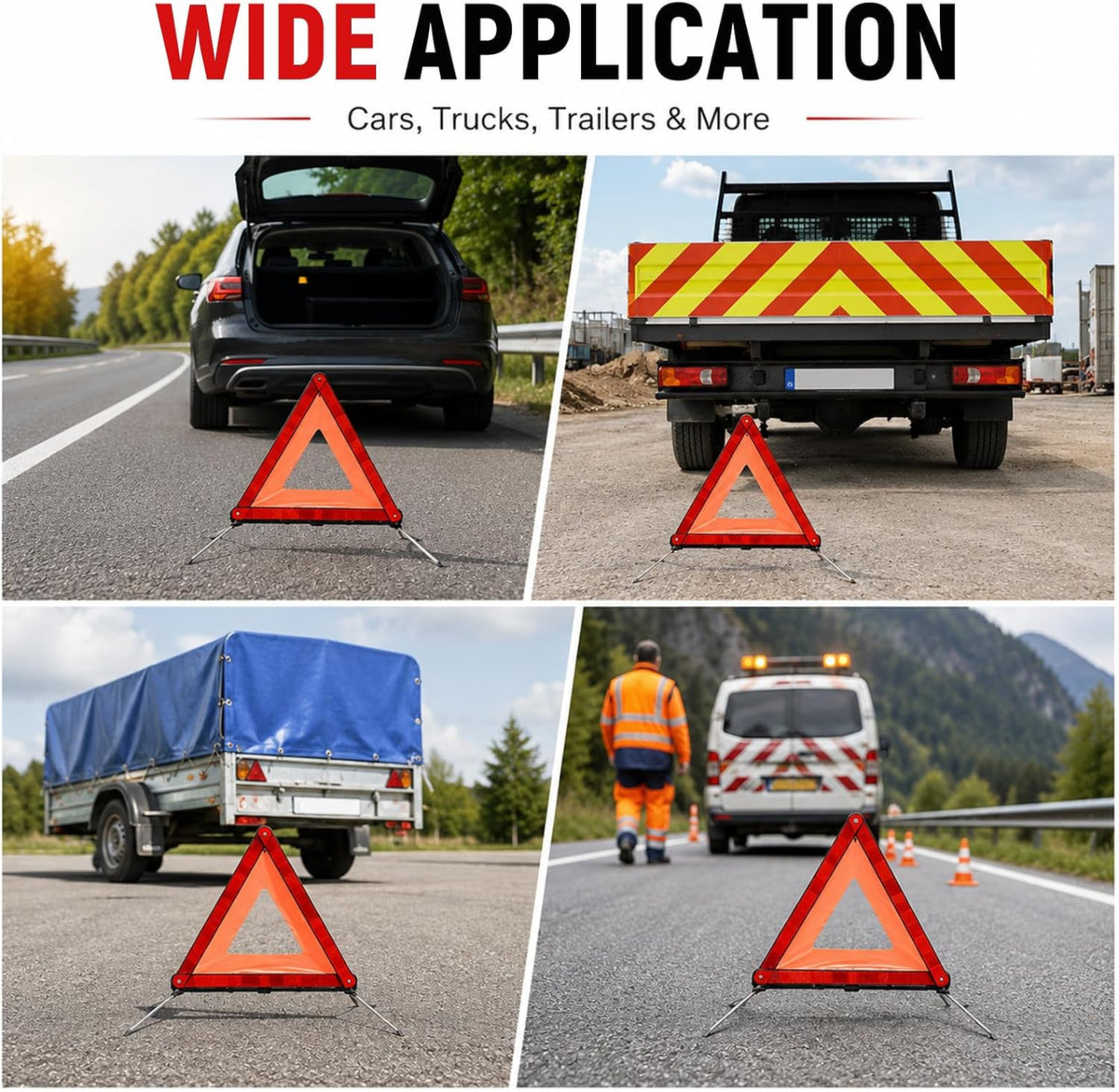 3 PCS Triangle Warning Frame, Foldable Roadside Hazard Sign Car Safety Reflector with Storage Case, Reflective Triangle Safety Sign for Vehicle Breakdown, Car Accessories