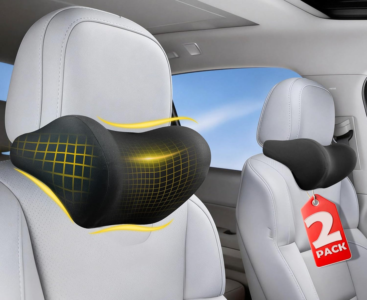 Allaboutsla 2-Pack Car Neck Pillow, Car Headrest Pillow for Neck Support | Memory Foam Car Neck Pillow for Driving with Neck Support, Adjustable Strap, Head Rest Pillow for Long Drives, Trucks, Black