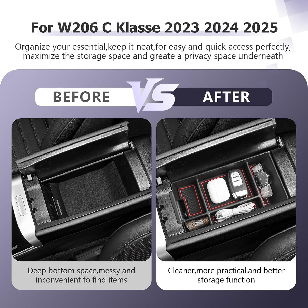 LUWU Center Console Organizer Compatible with 2022-2027 Benz C-Class C300/C300 4Matic/AMG C43/AMG C63 SE Performance W206 Accessories Armrest Console Storage Box Insert Tray ABS Material Red