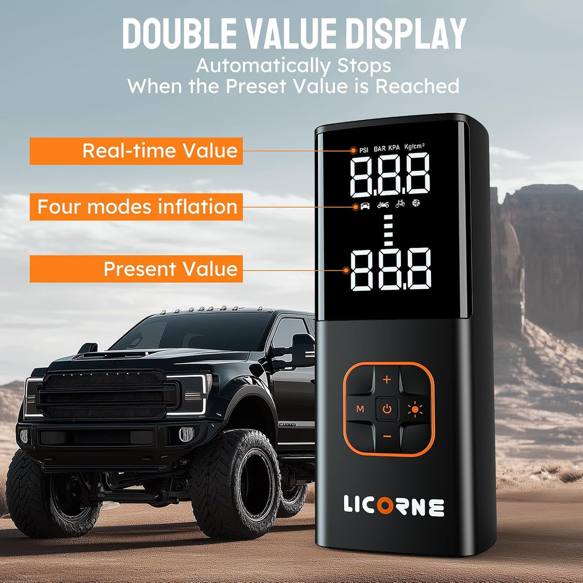 LICORNE Tire Inflator 5x 180 PSI cordless inflator with digital pressure