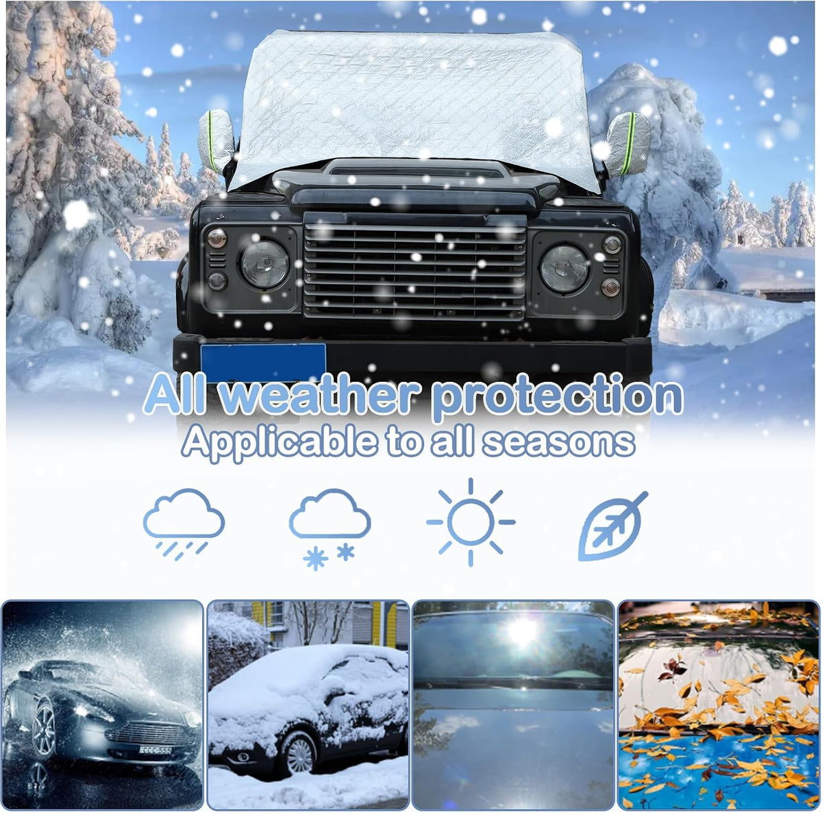 CHEAYAR Car Windshield Snow Cover Compatible with Land Rover Defender 90 110 2004-2018, Waterproof/Windproof/Dustproof/Sun Protection/Snow Protection/Available Around The Clock Accessories (Style A)
