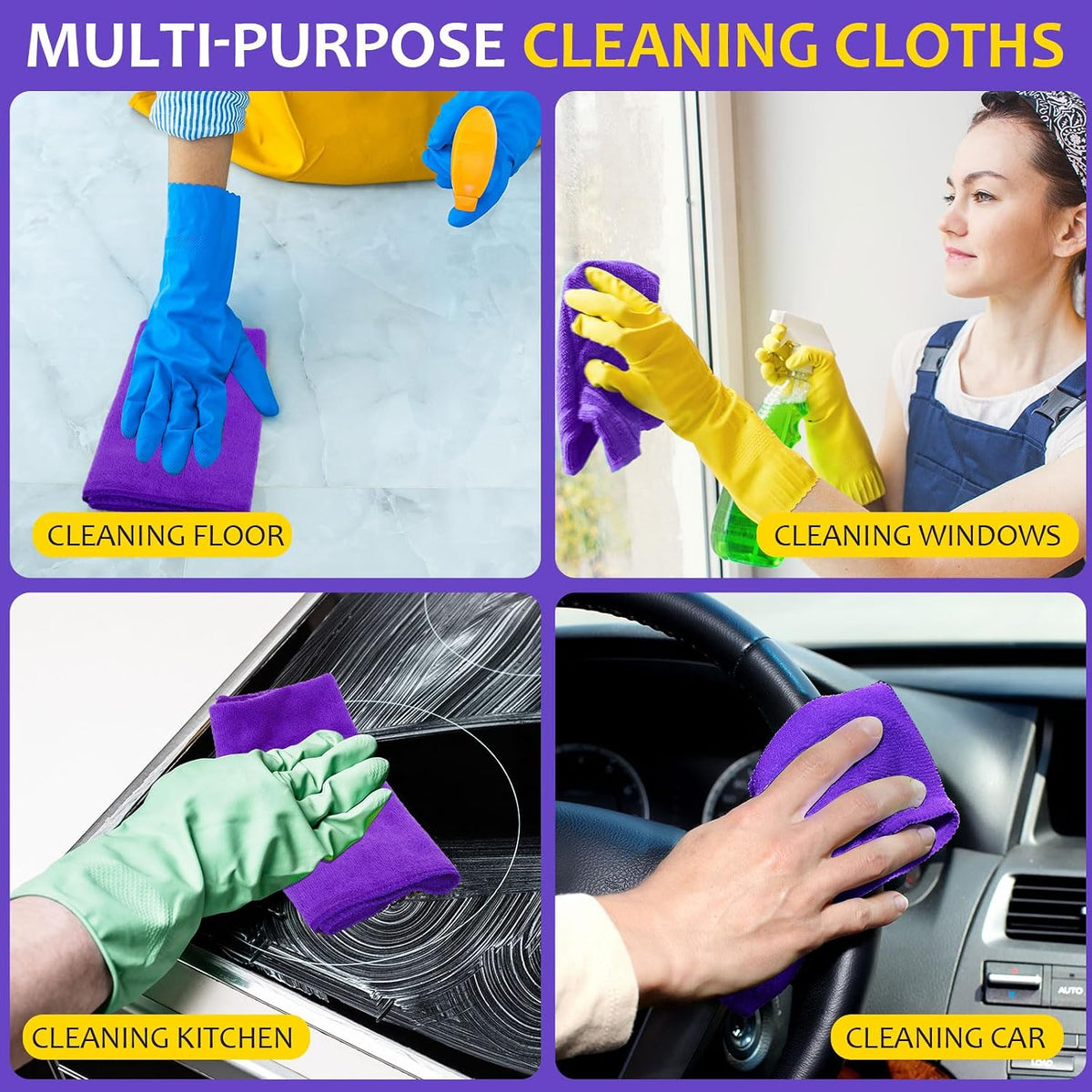 Nuenen Car Microfiber Clean Cloths, Purple, 16 x 16 Inch, 120 Pcs