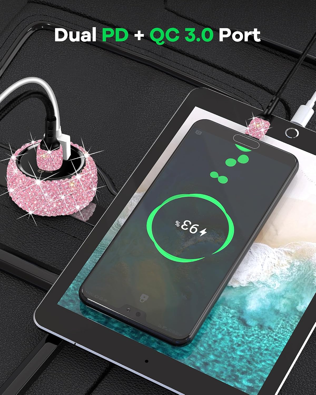 Bling Car Charger,Type C Charger Fast Charging,Cigarette Lighter Adapter