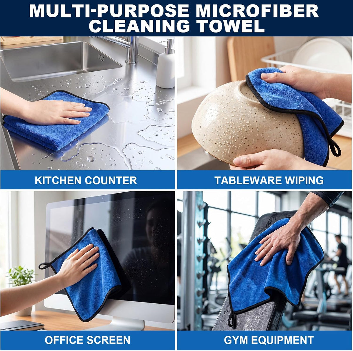 Nuenen 20 Pcs Microfiber Car Drying Towels 800 GSM Thick Plush, Blue
