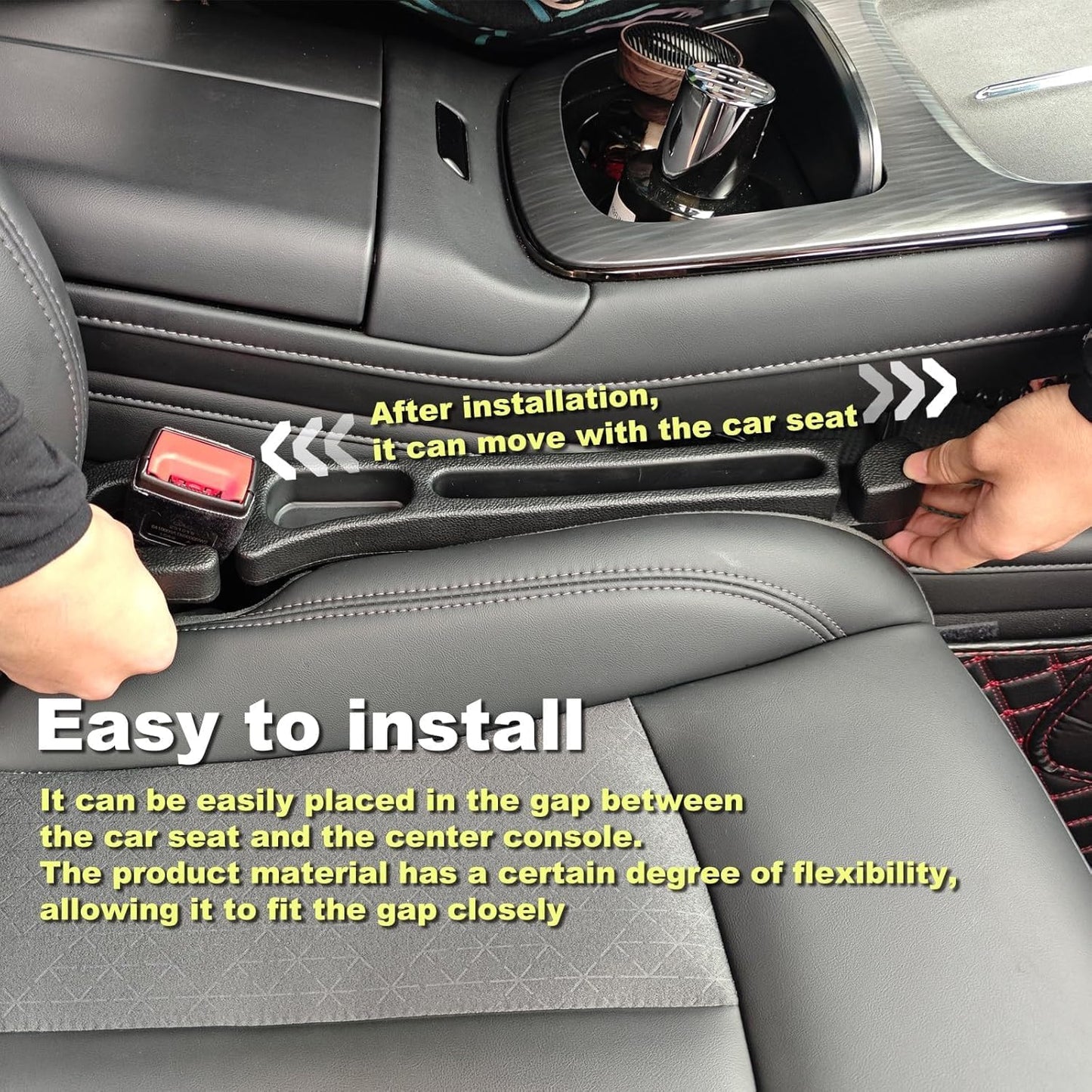 Car Seat Gap Filler 2 Pack with Organizer Hook Function & Car Glass Breaker,Prevents Small Items Tools from Falling Gap Stopper Seat Side Gap Filler for All Cars