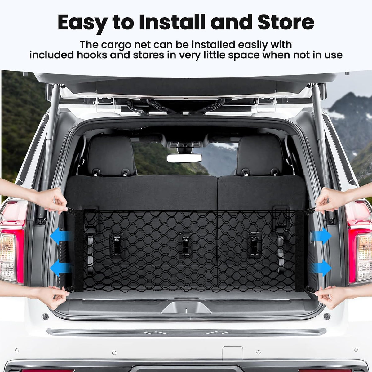 Canvcle Cargo Net for Chevy Suburban Tahoe GMC Yukon&Yukon XL Cadillac Escalade 2021–2025 2026 Envelope Style Heavy Duty Elastic Mesh Trunk Cargo Organizer Easy Install Storage Net with Hooks