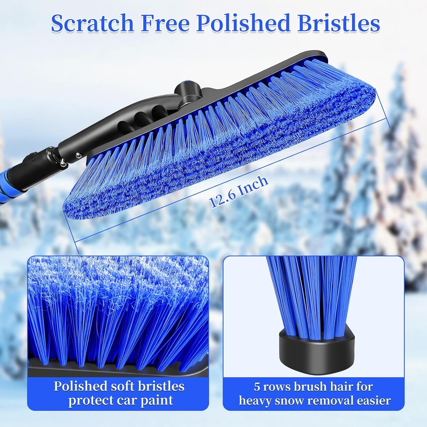 HEEYA 51 Inch Snow Brush for Trucks, Extendable Long Handle Ice Scraper with Brush with Foam Grip, SUV Heavy Duty Snow Brush with Ice Scraper for Car Auto RV Vehicle Windshield Window - Blue