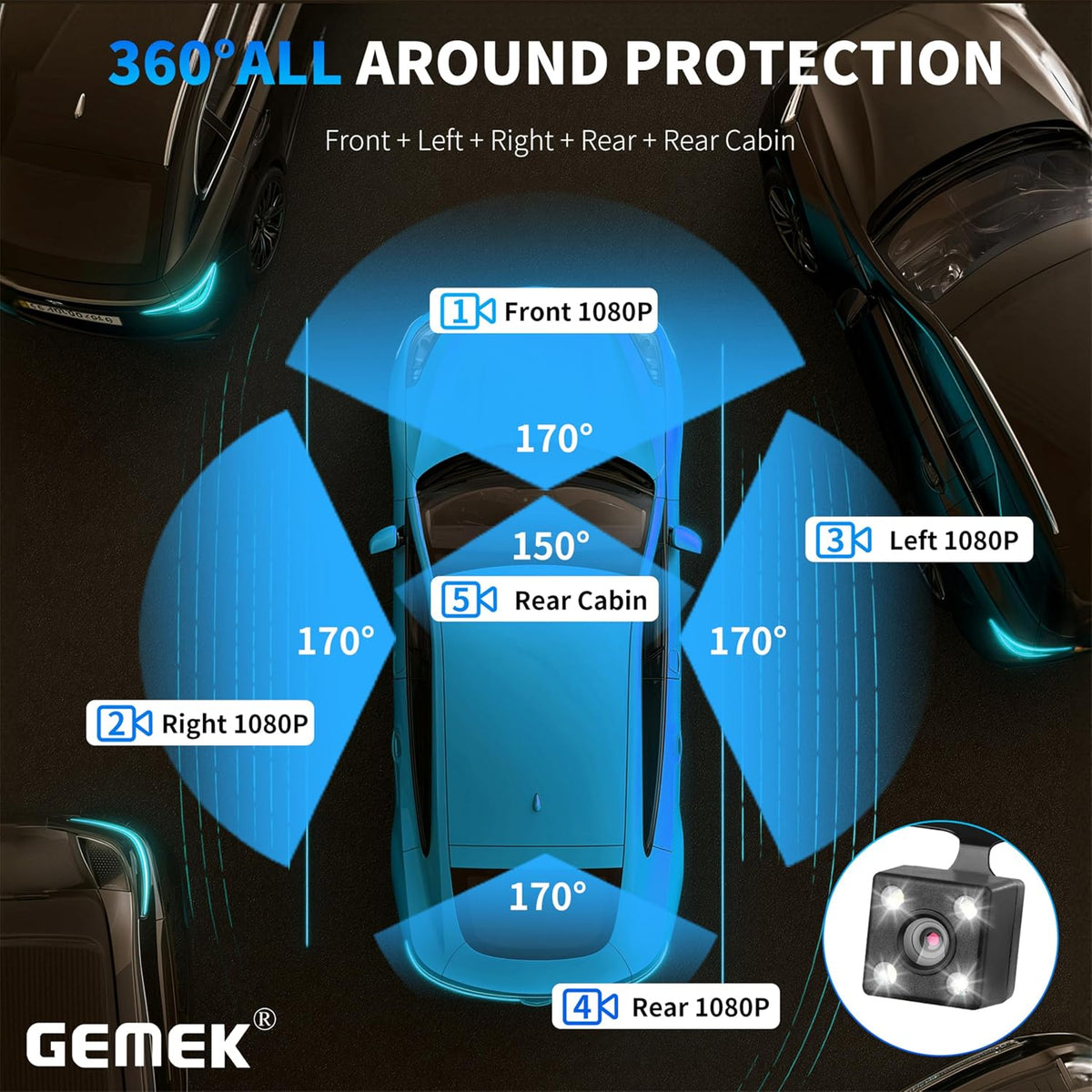 5 Channel Dash Cam 360° View with 5G WiFi & APP Control