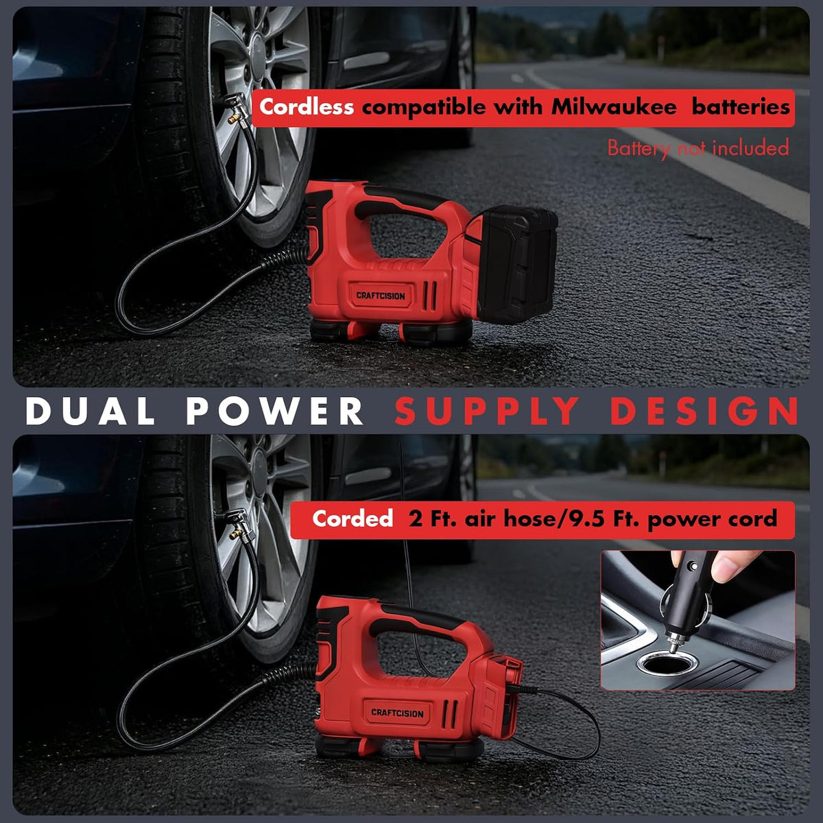 Tire Inflator Portable Air Compressor Compatible with Milwaukee M18 Battery Air Pump with Digital Pressure Gauge, Built-In Deflation Valve for Cars Bikes Balls (Battery Not Included)