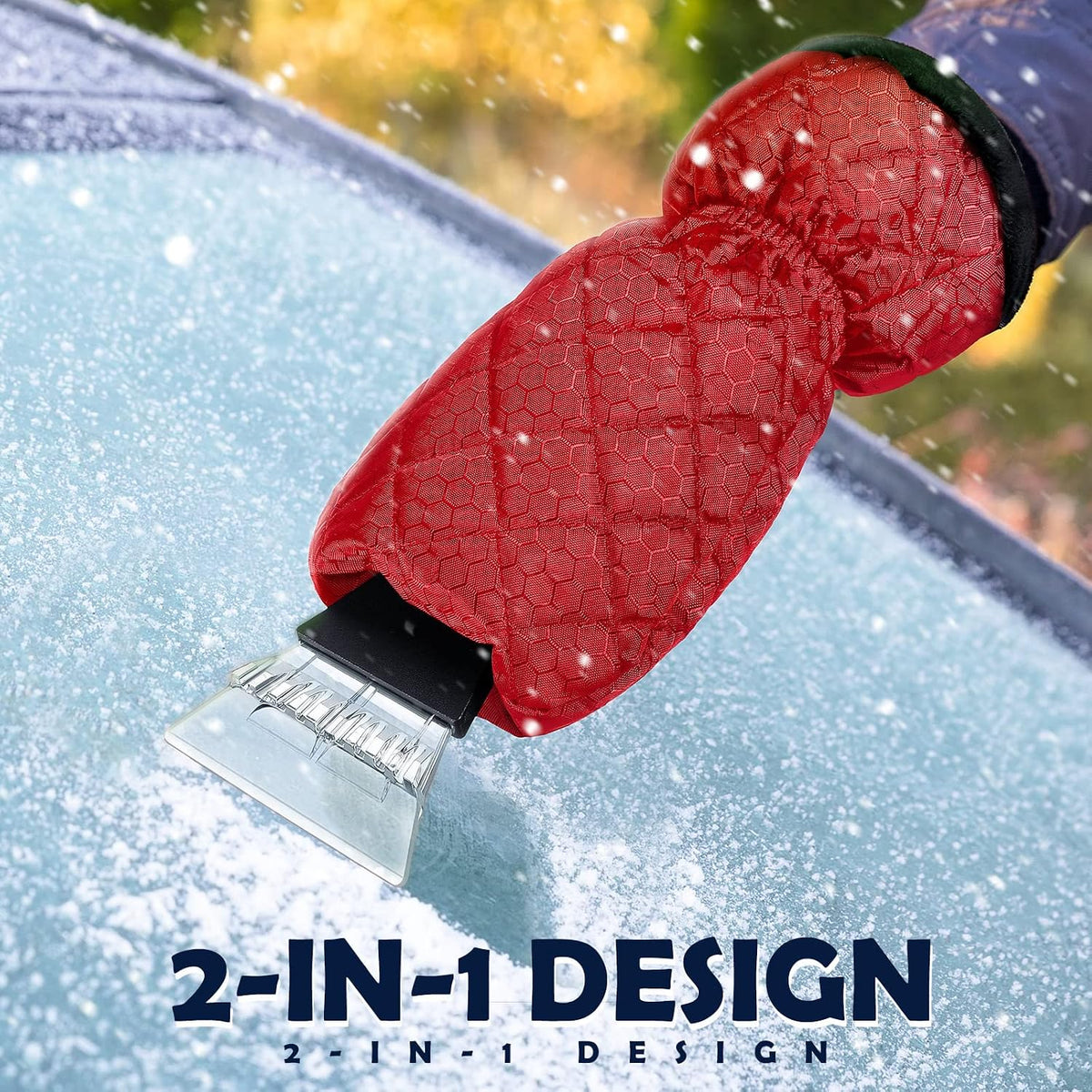 9 Pack Ice Scraper with Glove for Cars Windshield with Mitt Snow Warm Scraper Remover Waterproof Cozy Car Ice Scraper for Car Auto Truck Window Red Black Blue