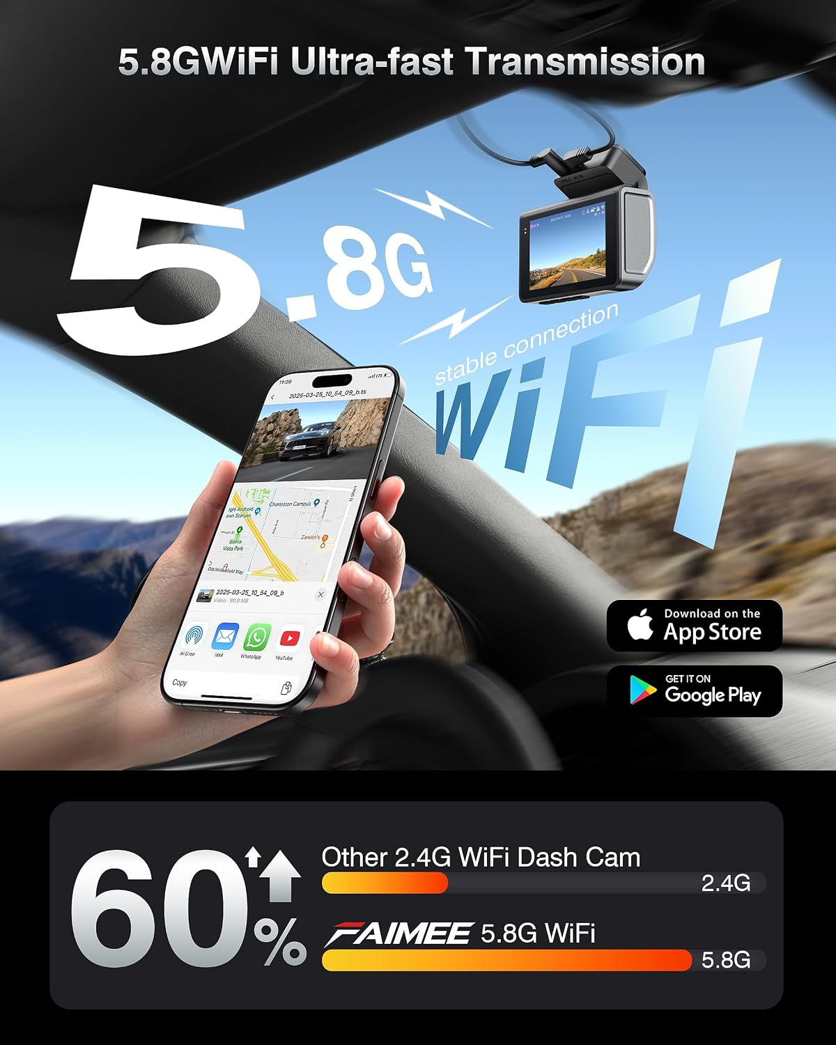 FAIMEE 4K Dash Cam Front and Rear, Night Vision, WDR, Free Card Included