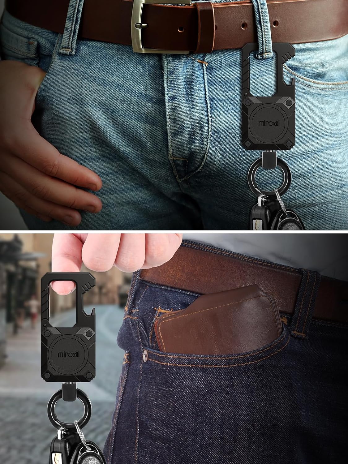 Miroddi Keychain Tracker, Men's Key Chain Works with Find My(iOS Only), Heavy Duty Keychain Carabiner Bottle Opener, Car Key Chains with Finder, Anti-lost Keyrings Tracker, Rechargeable, Black