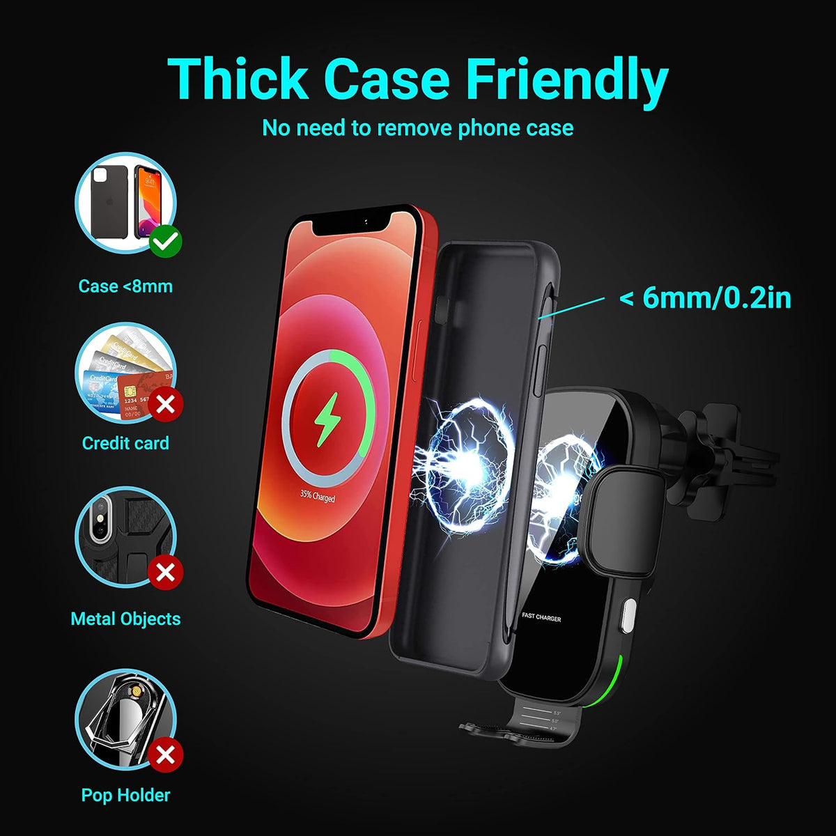 [Upgraded Version] ZicBee Wireless Car Charger,15W Fast Charging Auto-Clamping Car Mount, Dash, Air Vent Charging Car Phone Holder for iPhone 15 14 13 12 11, Samsung Galaxy S23 S22, etc. (Black)