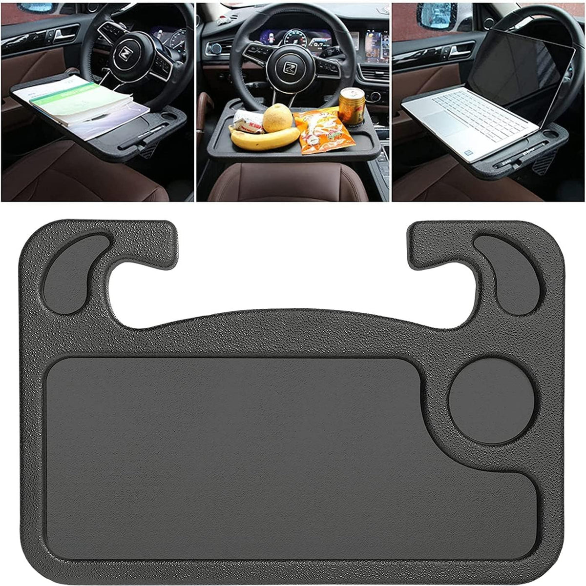 Car Steering Wheel Desk, Multifunction Portable Auto Steering Wheel Tray for Computer, Food, Snack, Lunch, Drinking, 2 in 1 Black Car Eating Table