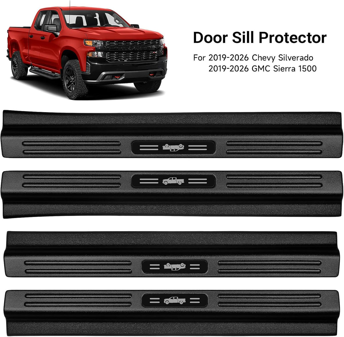4PCS Door Sill Protector for 2019-2026 Chevy Silverado GMC Sierra 1500 Door Sill Guard Replace 2025 Silverado 1500 Accessories ABS Material