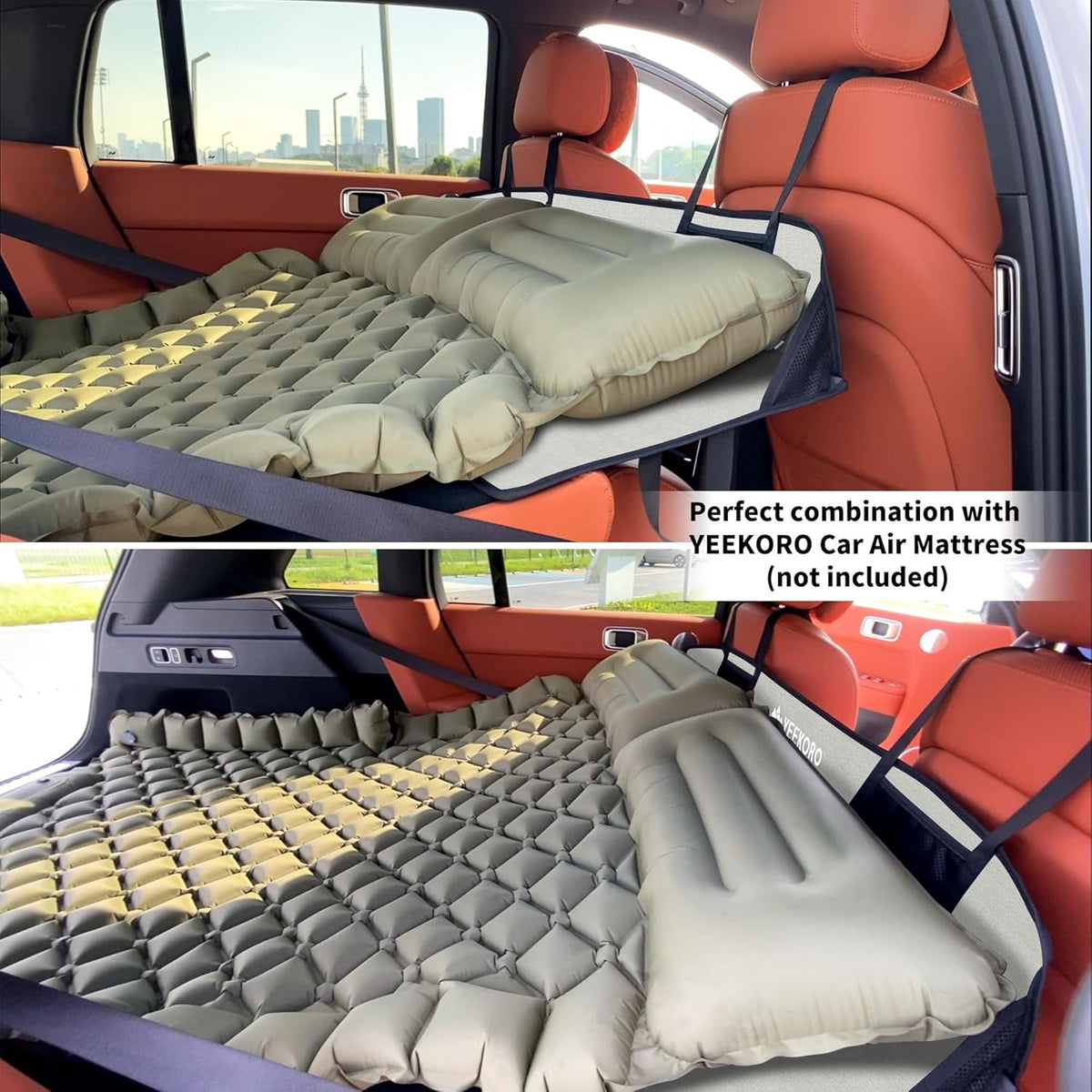 Car Rear Seat Mattress Extension Plate, Foldable Car Back Seat Extender，Portable Mattress for Sleeping, Increase Travel Trunk Space and Car Bed Camping Space for Cars, SUV, Model Y/3（Grey）