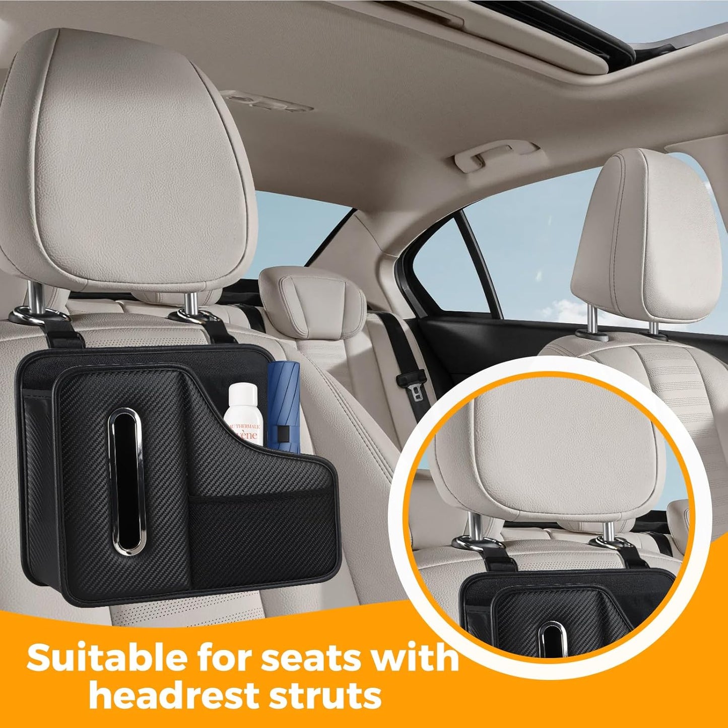 Car Tissue Holder,Back Seat Organizer with Cup Holder,Multifunctional Car Headrest Seat Back Storage,Snack Organizers for Kids,Large Tissue Box Cover Fit for 100-130 Regular Size Tissues