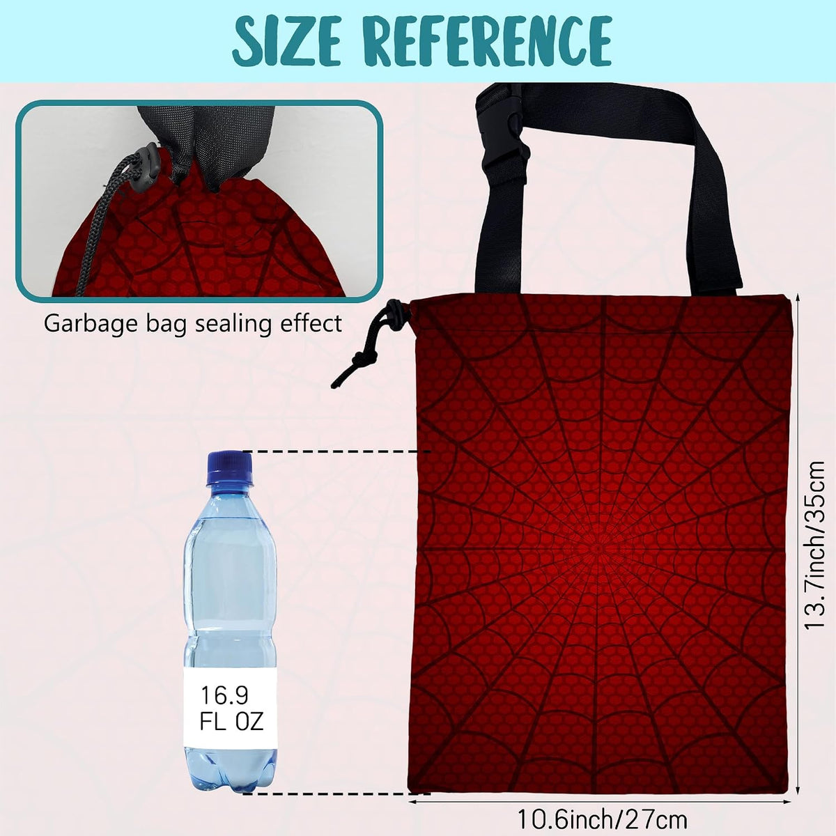 Car Garbage Bag Red Spider Web Drawstring Car Trash Bag Hanging for Back Seat with Adjustable Buckle Canvas Vehicle Trash Can Easy-to-Install