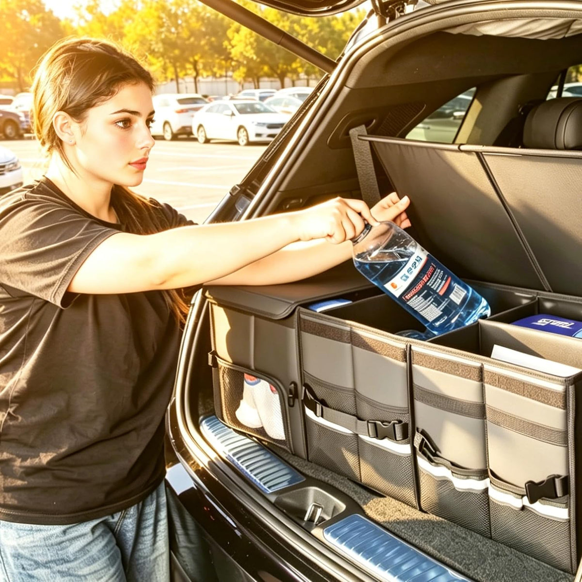 Trunk Organizer Car Organizer Leather Storage Box 3-grid Foldable