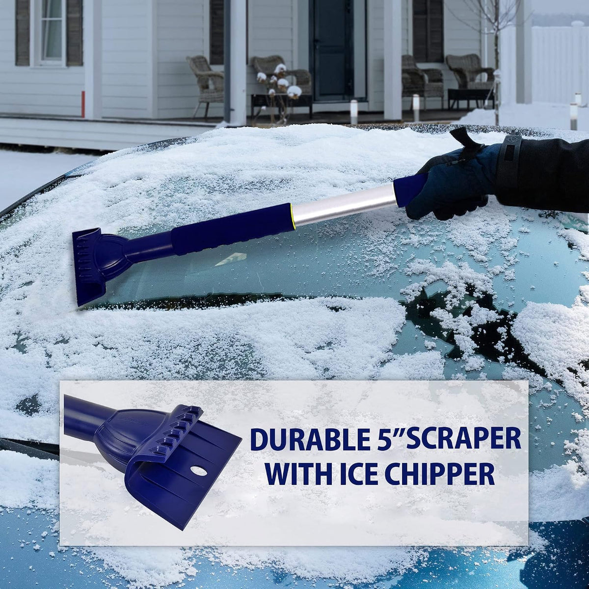 Michelin Snow Brush for Car Windshield - Snow and Ice Scraper with 43–63" Extendable Handle, 13" Swivel Head with Squeegee, 5" Heavy Duty Ice Scraper for SUV, Truck, Van, Auto Cleaning