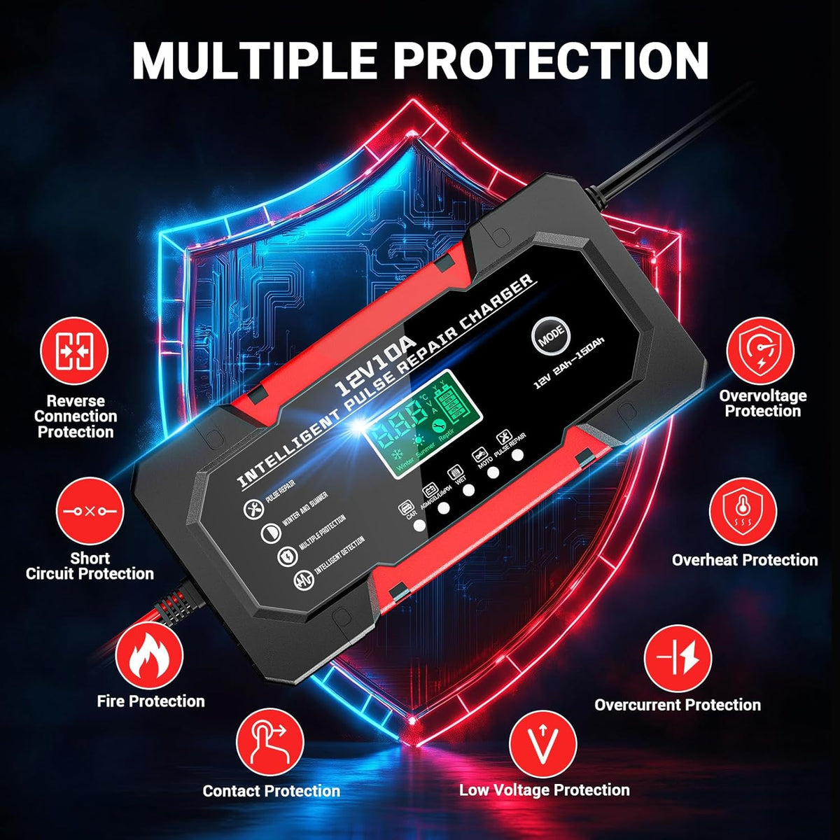Car Battery Charger 12V 10A Smart Trickle Charger Fully Automatic