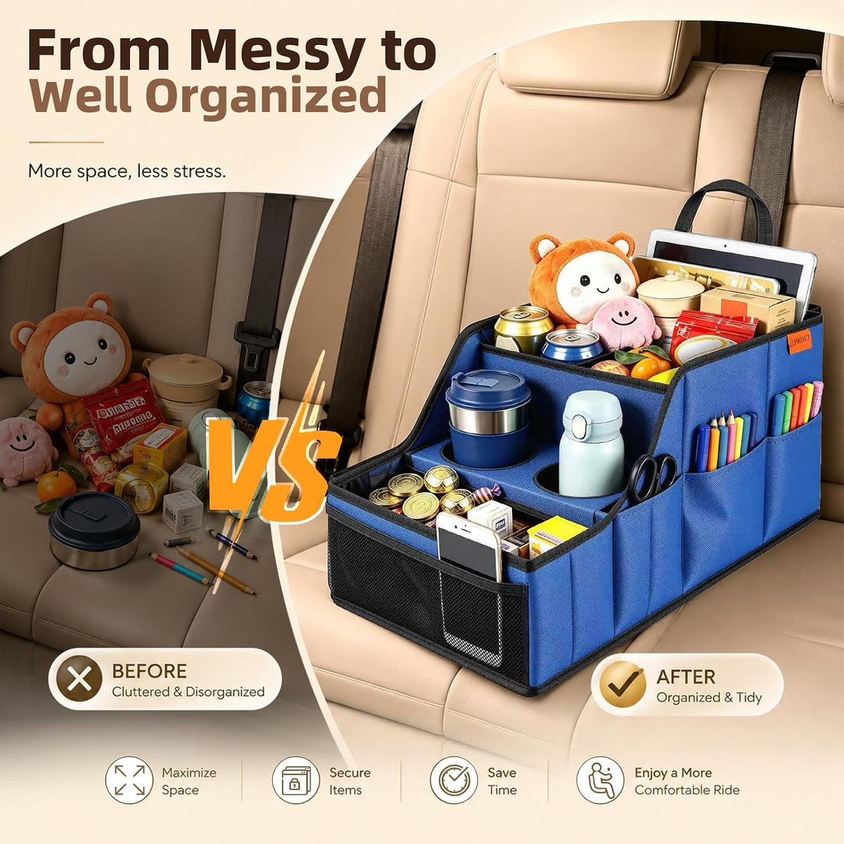 Car Seat Organizer Back Front Captains Seats Storage Travel