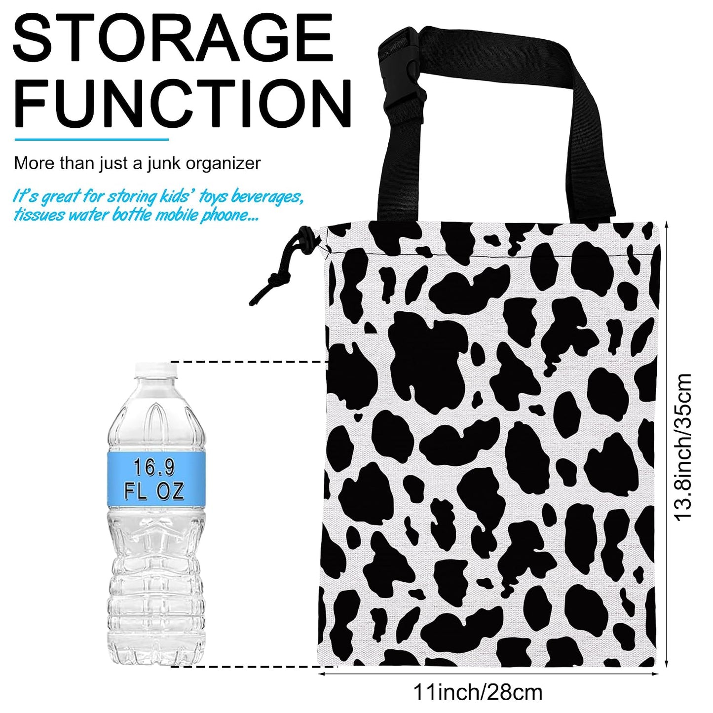 Car Trash Bag Cow Texture Car Garbage Bag Hanging Car Trash Can for Back Seat with Drawstring, Waterproof Garbage Bags for Accessories Vehicle Travelling Camping Outdoor