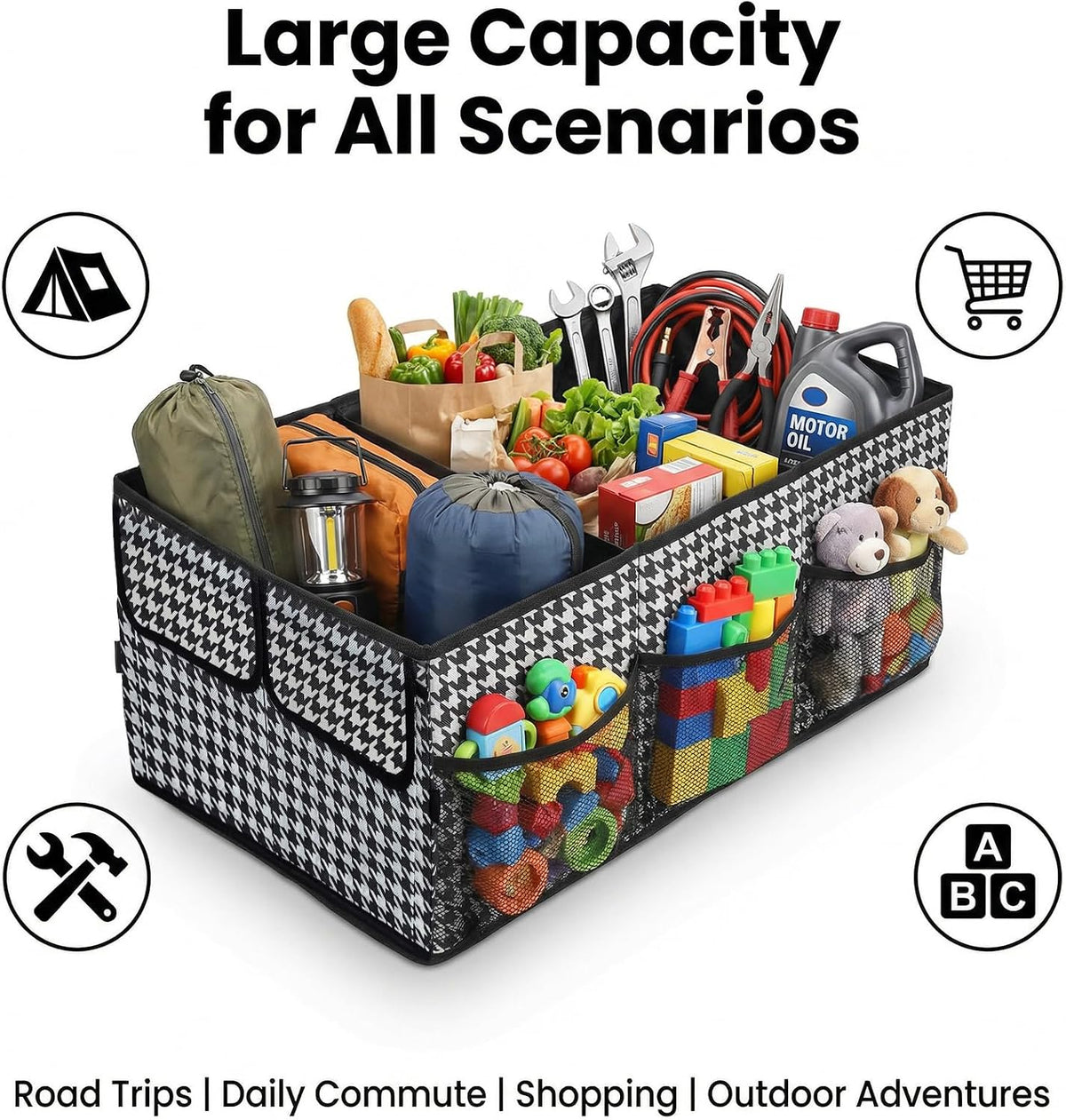 Car Trunk Organizer, Multi-Compartment Car Storage