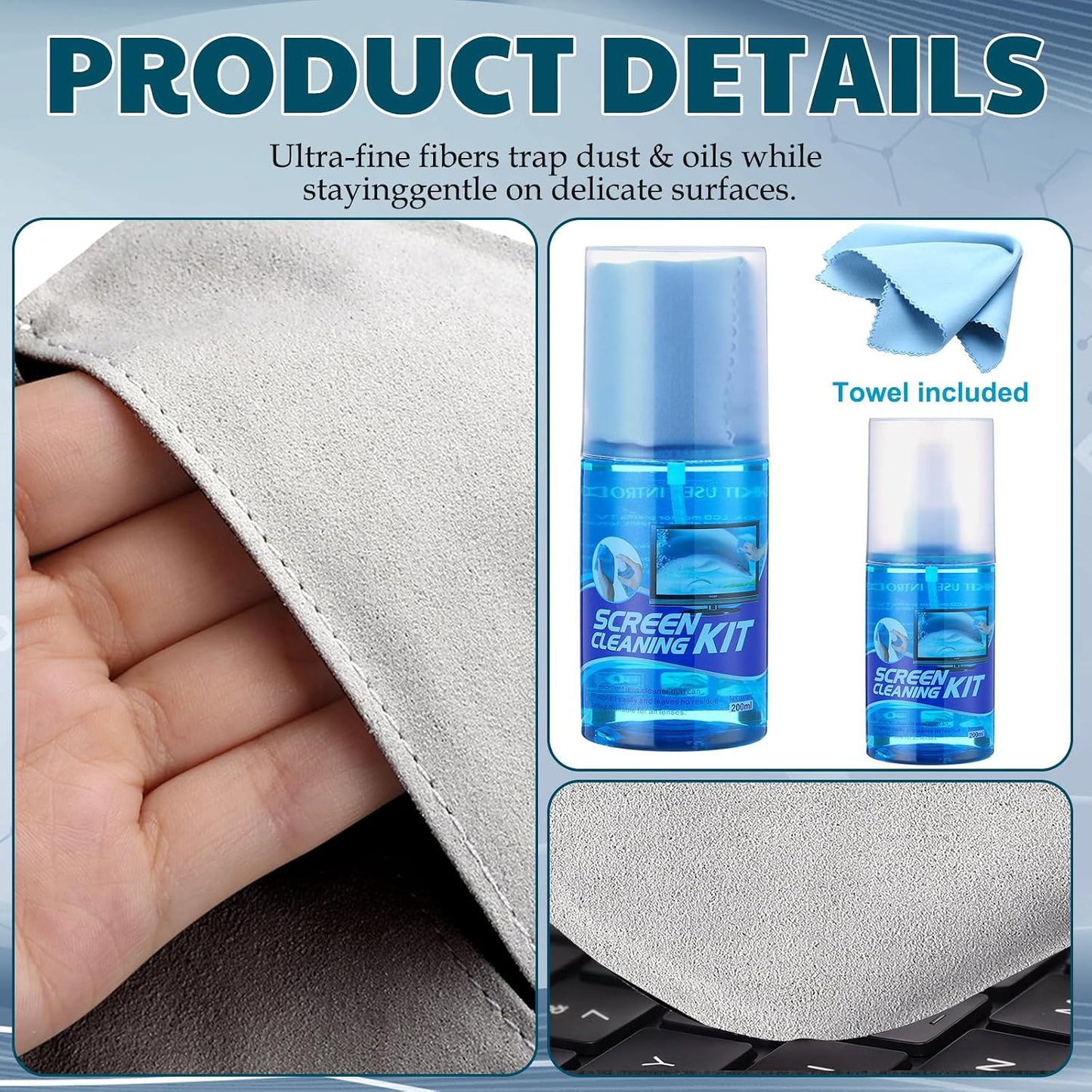 3 Pack Microfiber Screen Cleaner Kit Car Screen Cleaner Spray Laptop Polishing Cloth for Electronics Car Fish Finder Keyboards Eye Glasses Camera Lens Wipes