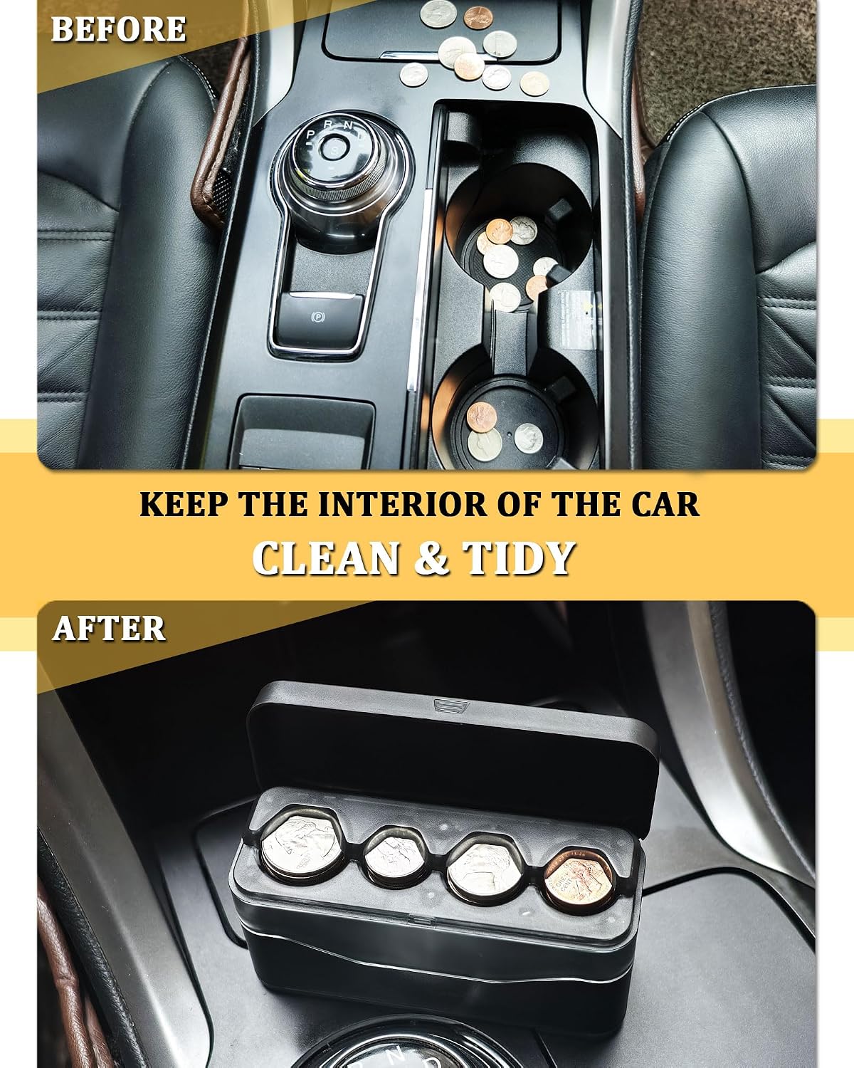Larger Capacity Coin Holder for Car, Compact Portable Change Coin Organizer
